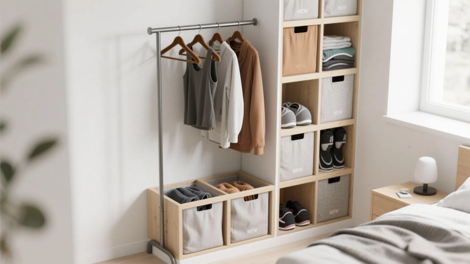 Open clothing racks with modular cubes
