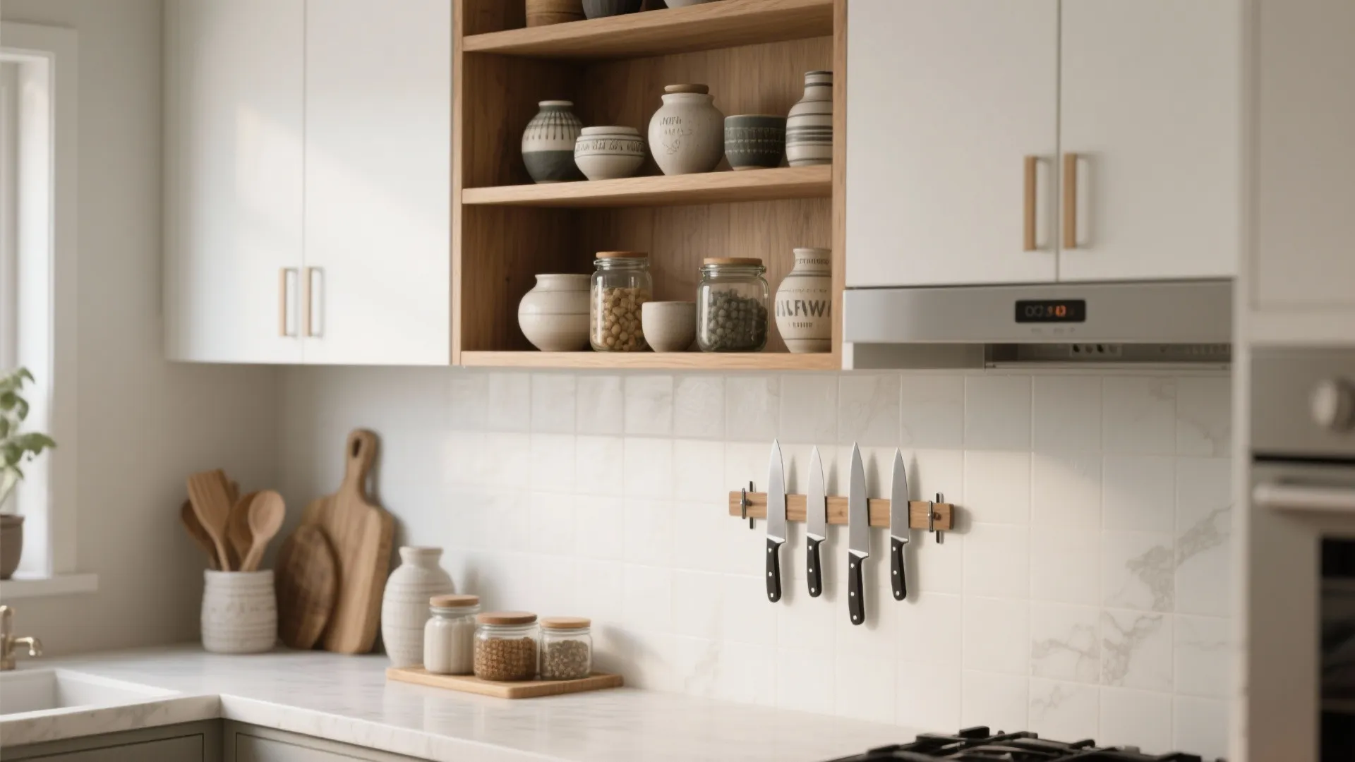 3. Over-cabinet racks and magnetic strips
