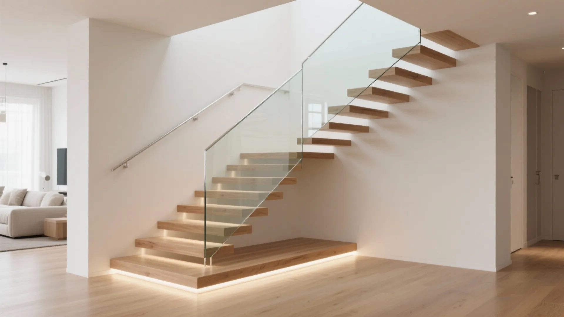 4. Open-riser or glass-backed stairs to reduce bulk