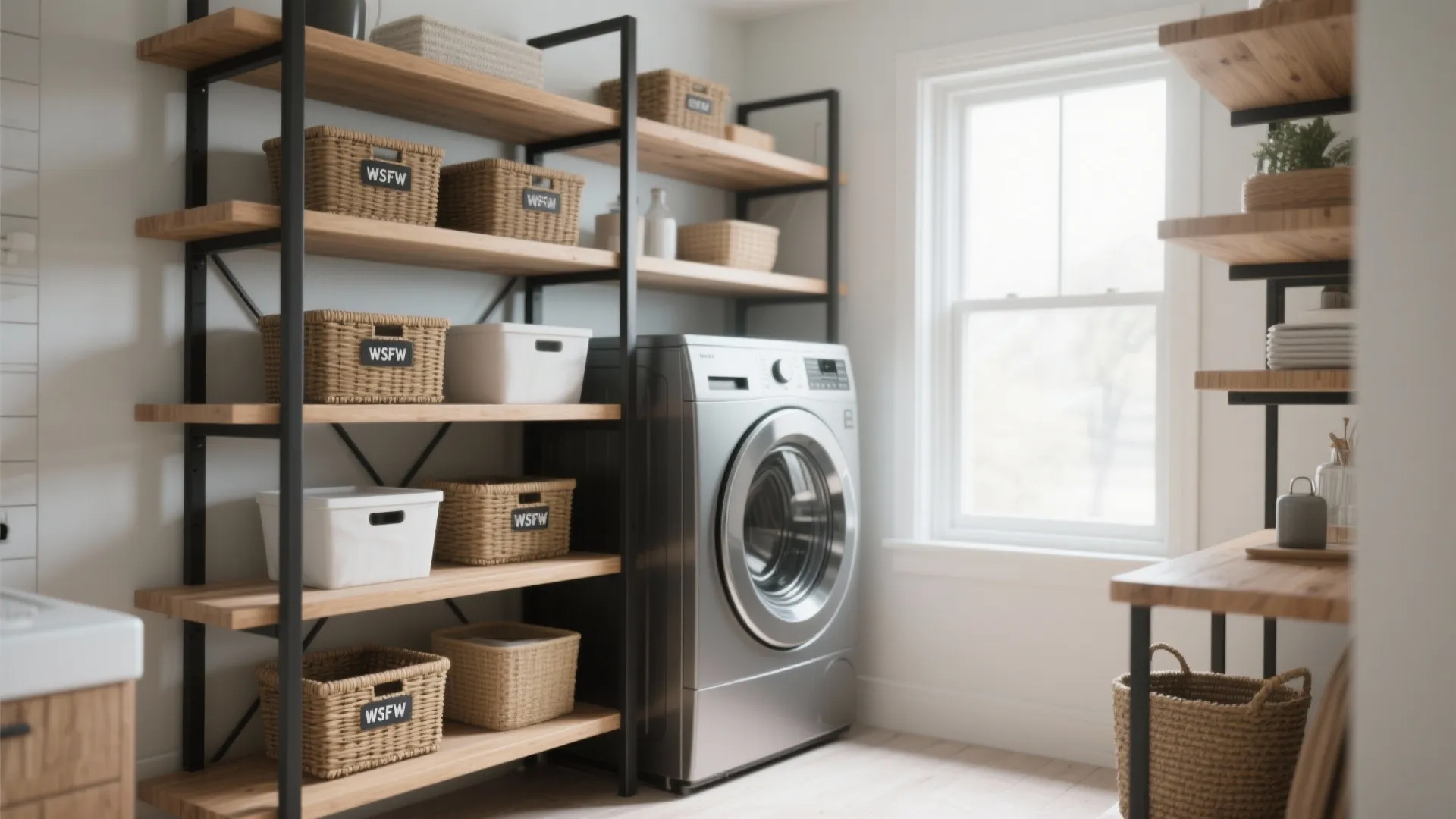 3. Open Shelf Ladder System: Lighten the room with airy storage