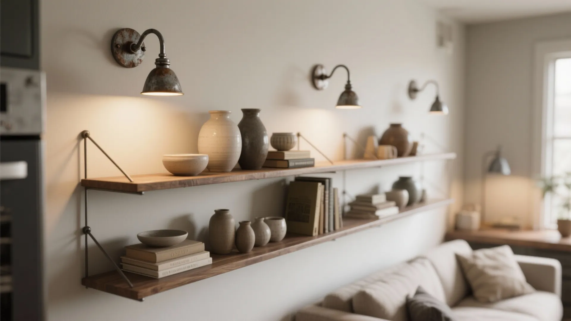 2. Accent lighting for open shelving
