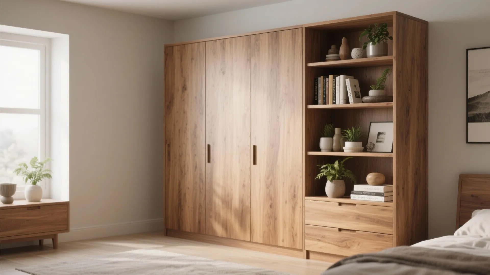 Wooden Almirah with Open Display Shelves