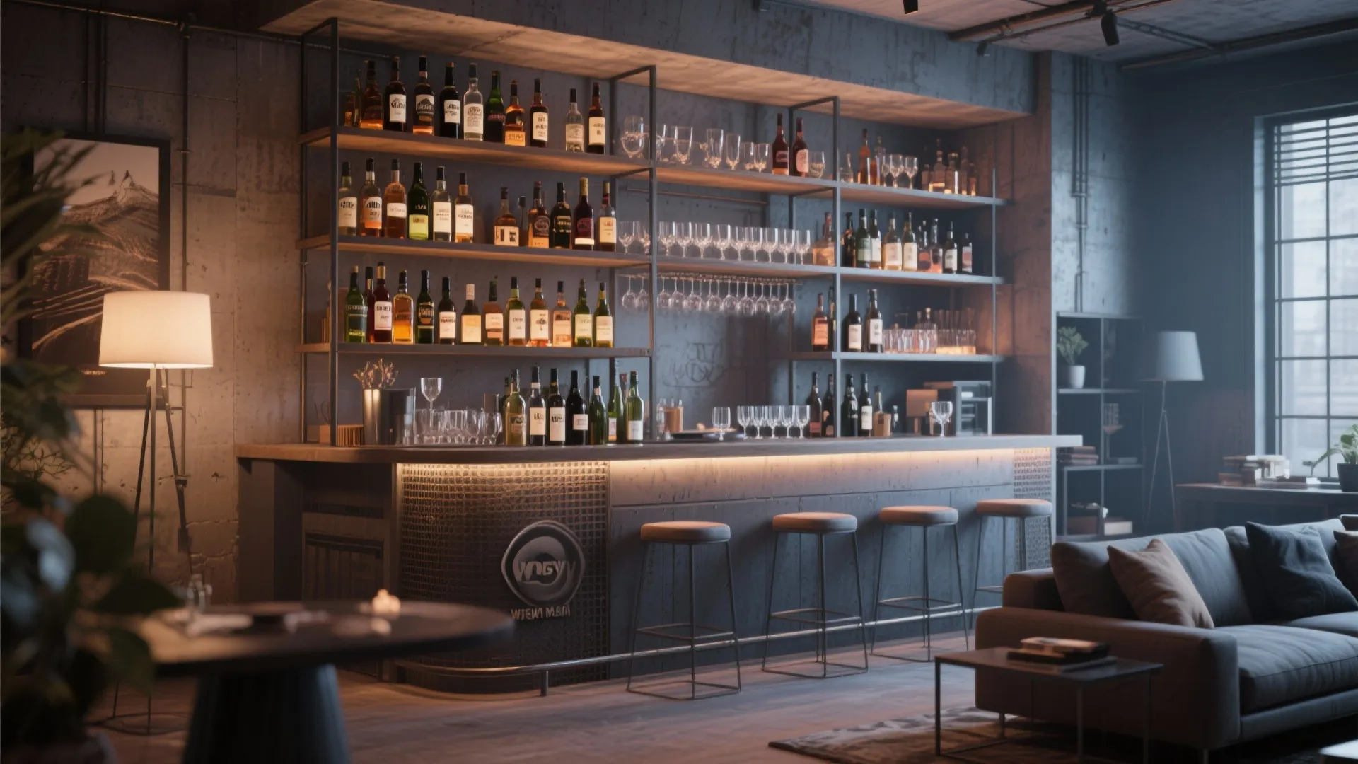 10. Open Shelving Bar Setup