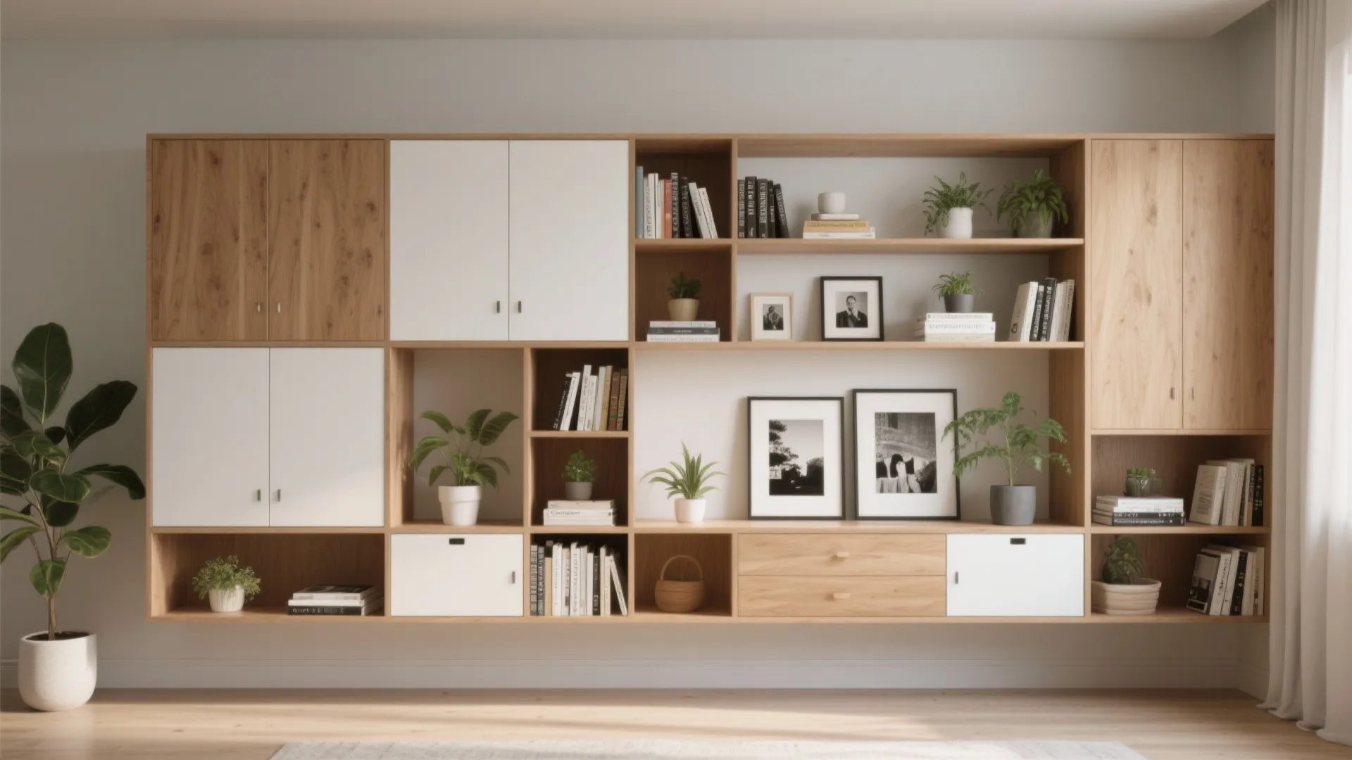 4. Combination open shelf + cabinet units