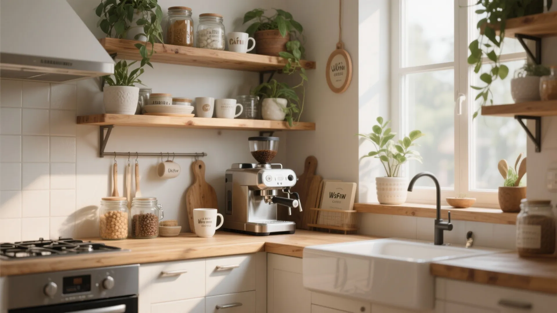 2. Open Shelving with Coffee Bar