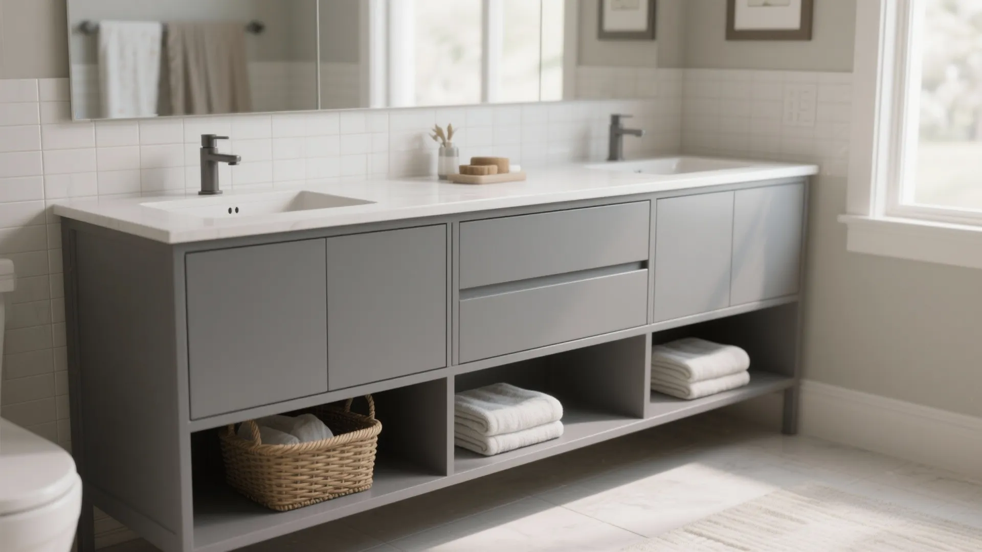 5. Vanity with Open Shelf and Concealed Drawers