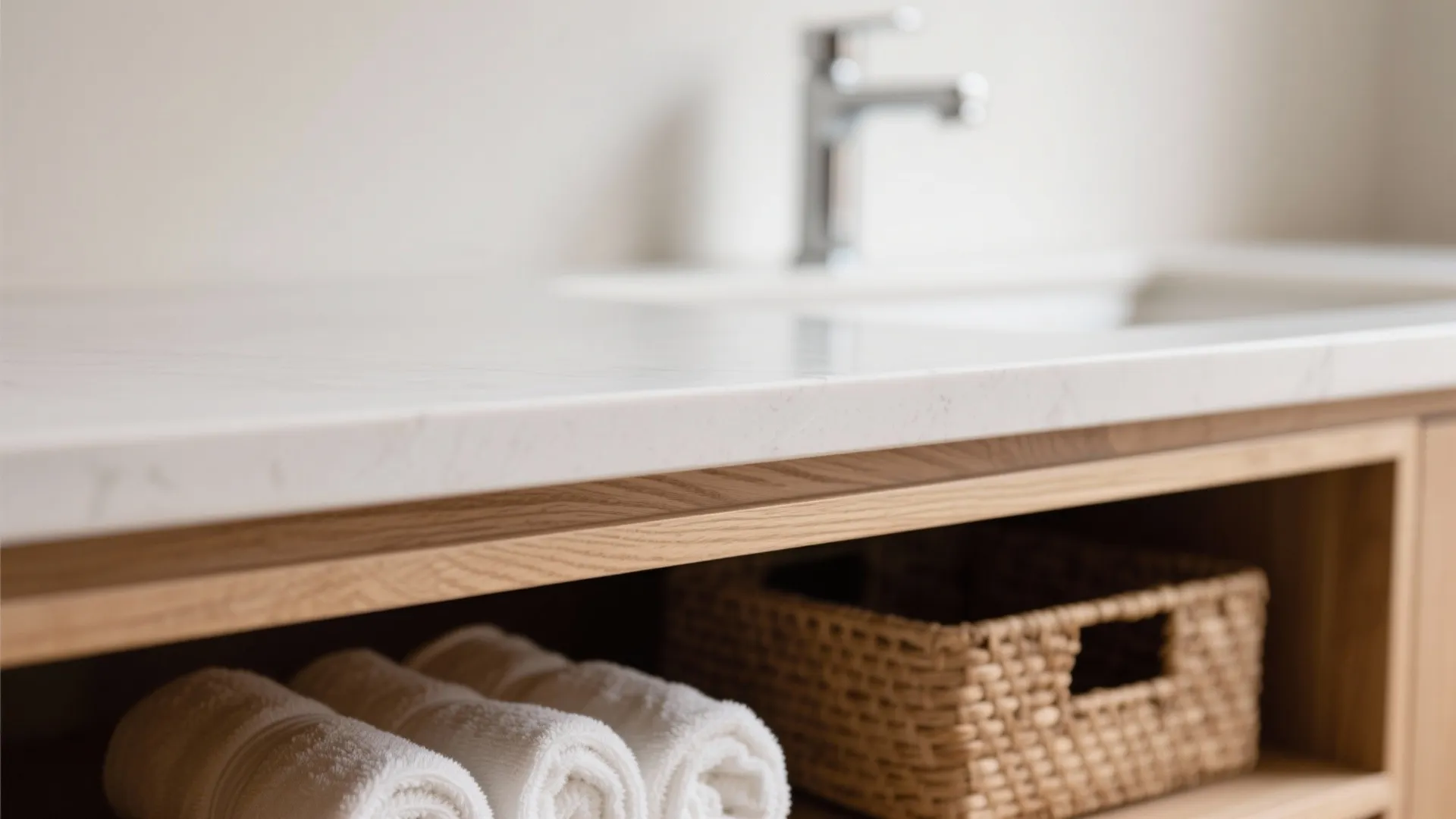 Open-Shelf + Drawer Hybrid for Small Bathrooms