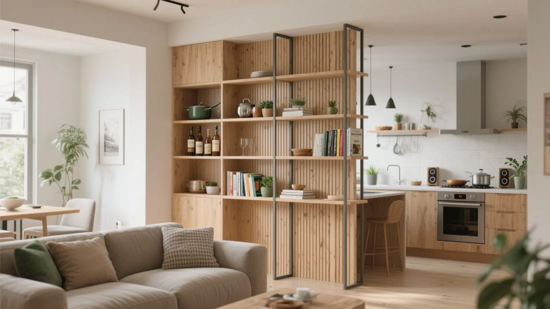 Open Shelving Divider With Slats