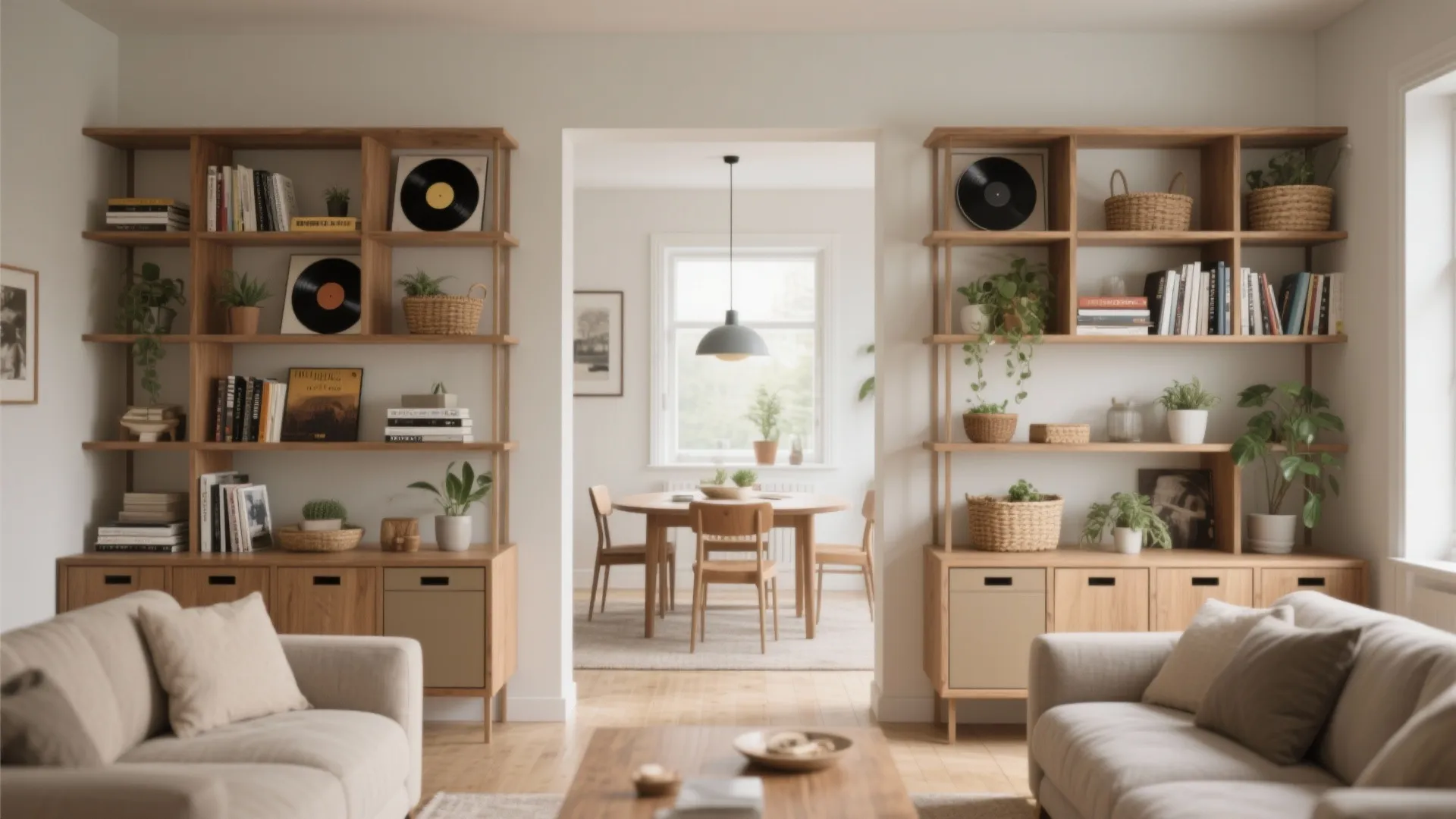 2) Open Shelving as a See-Through Divider