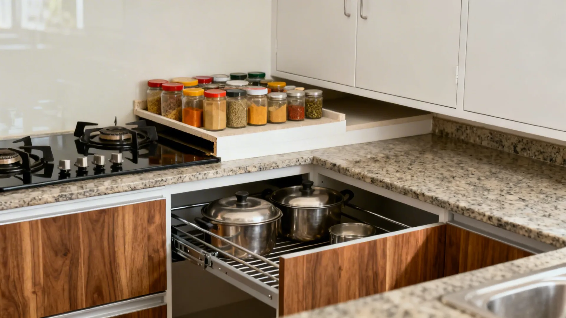 Open shelves where it matters, drawers where it counts