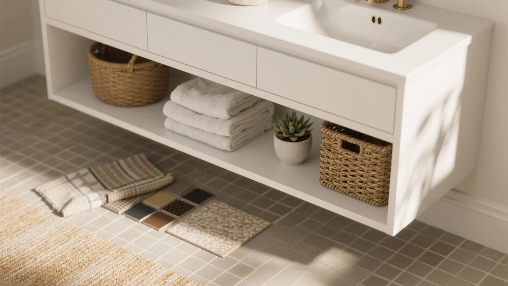 4. Vanity with Open Shelf and Decorative Storage