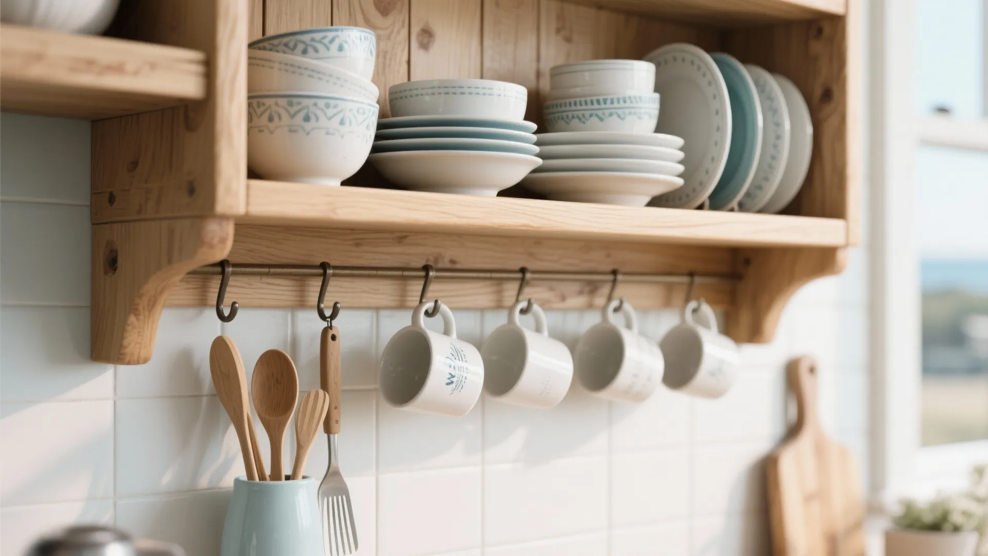 Idea 1: Open Shelving with Hidden Hooks