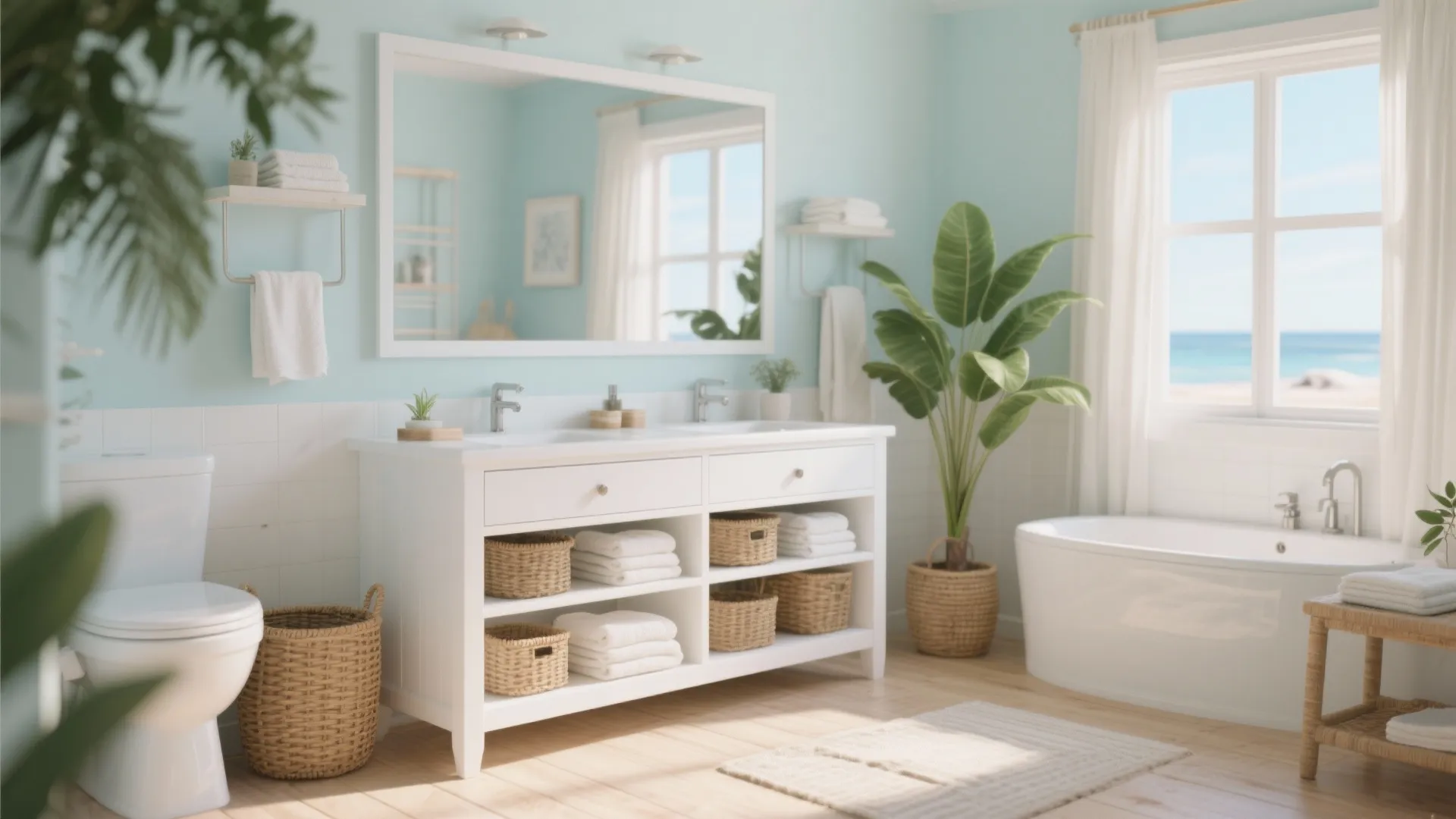 4. Vanity with open shelving and white lacquer