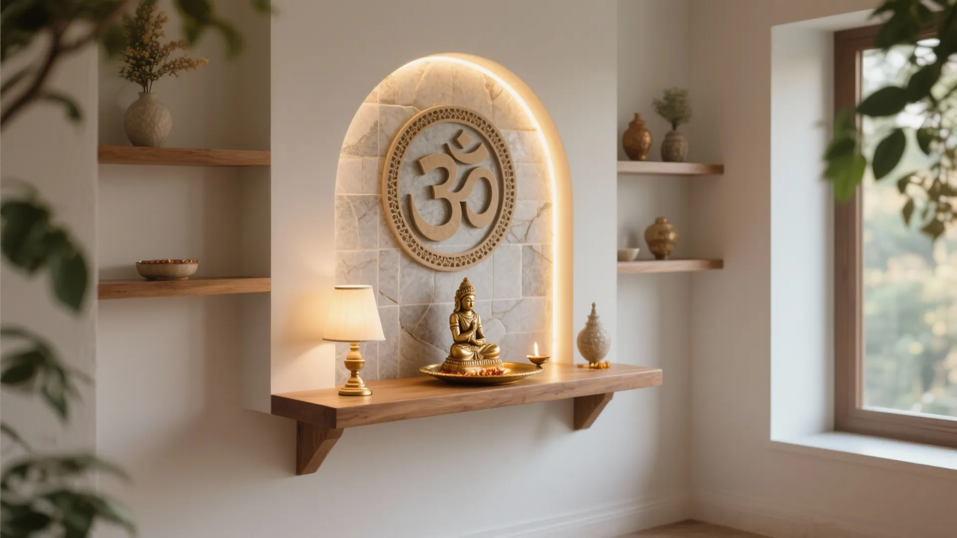 Open Shelf Pooja Ledge with Back Panel