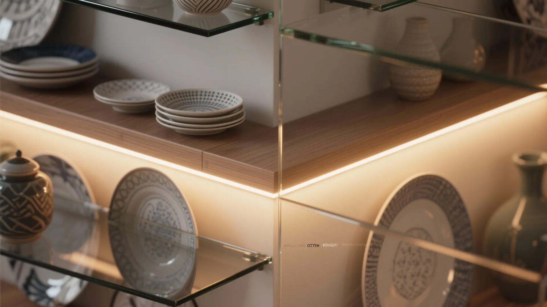 4. Open corner shelving with integrated lighting