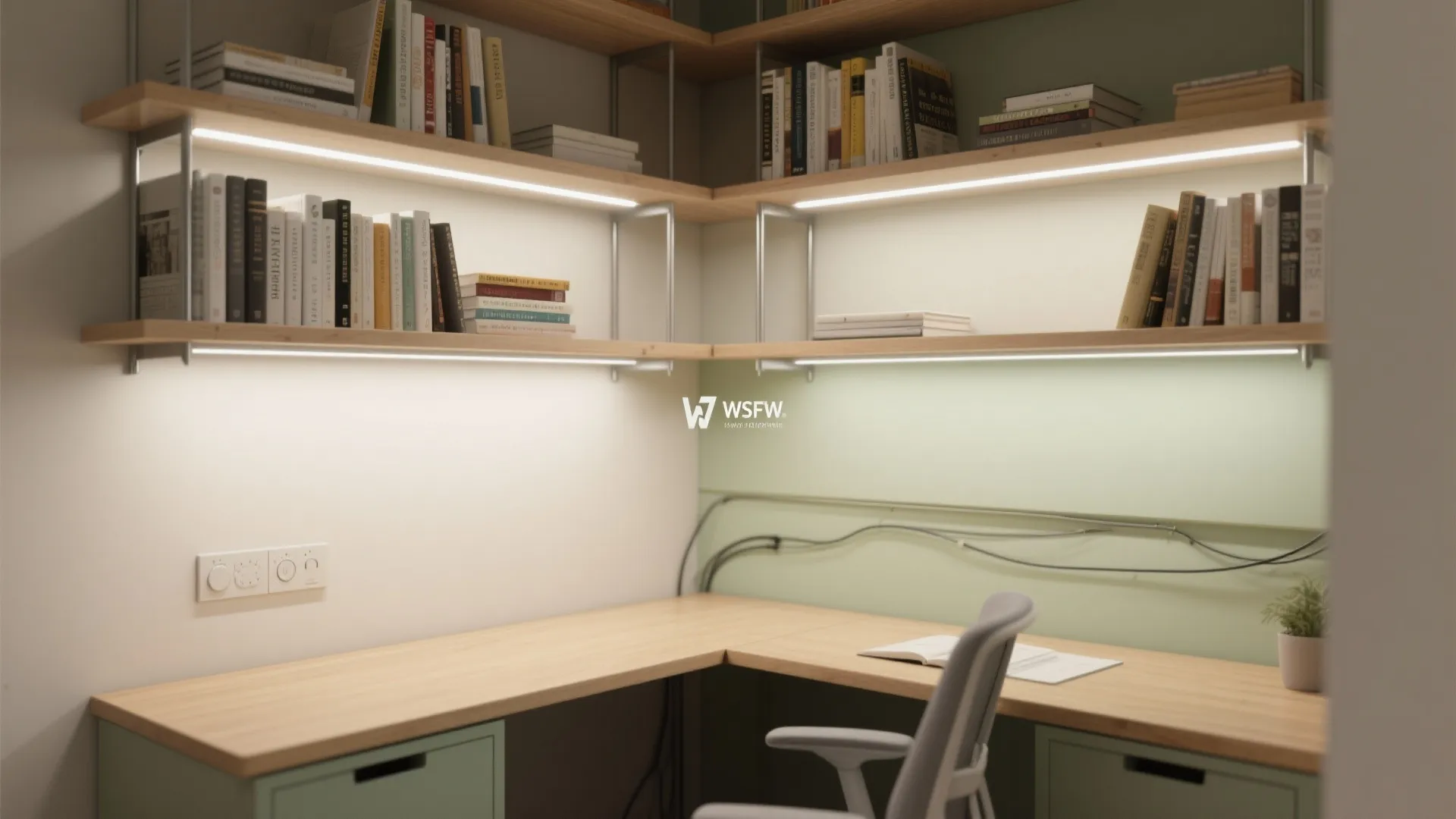 Open Shelves with Integrated Task Lighting