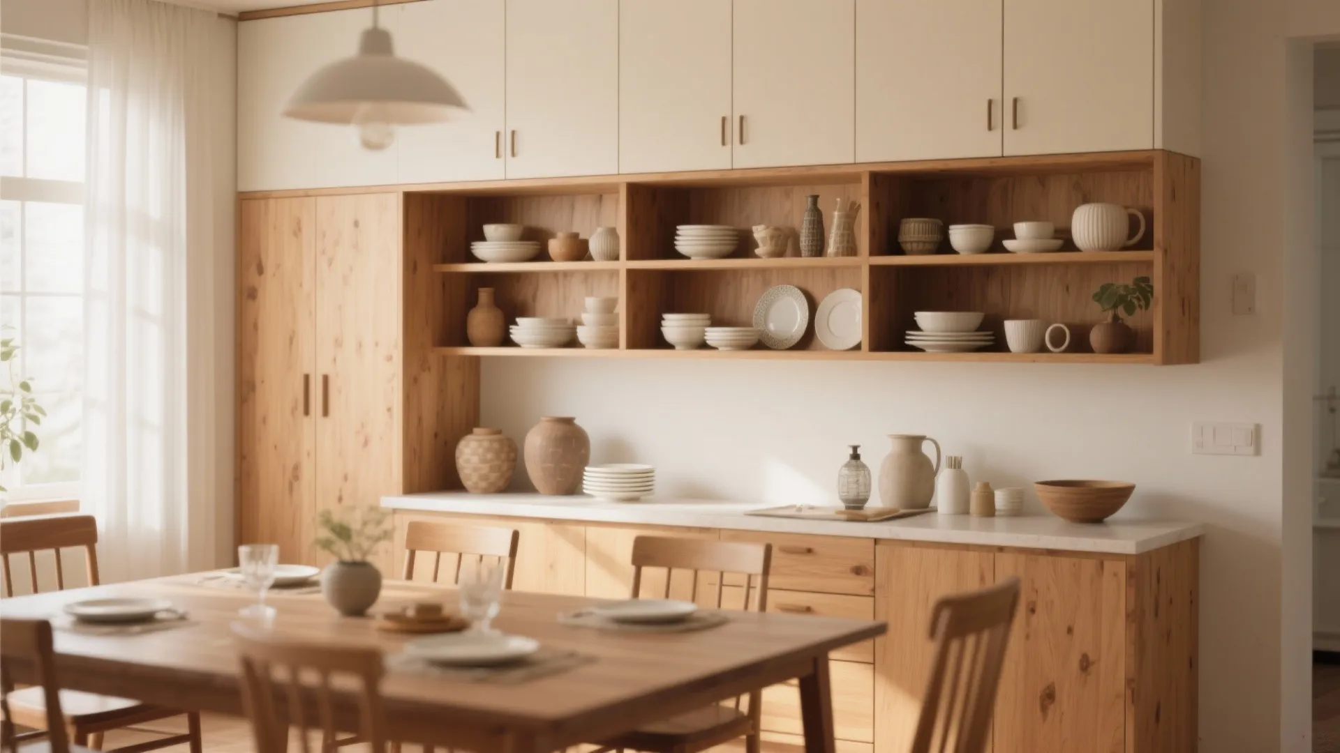 9. Open Shelving with Lower Cabinets