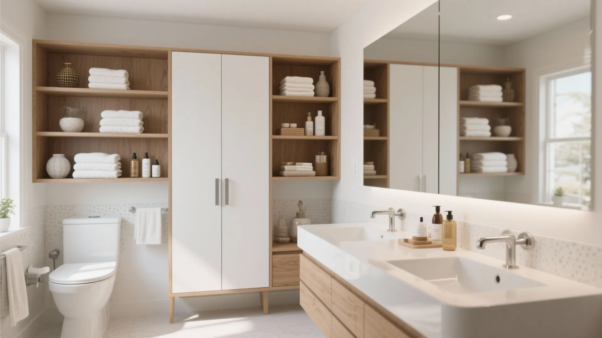 5. Open Shelving with Partial Doors