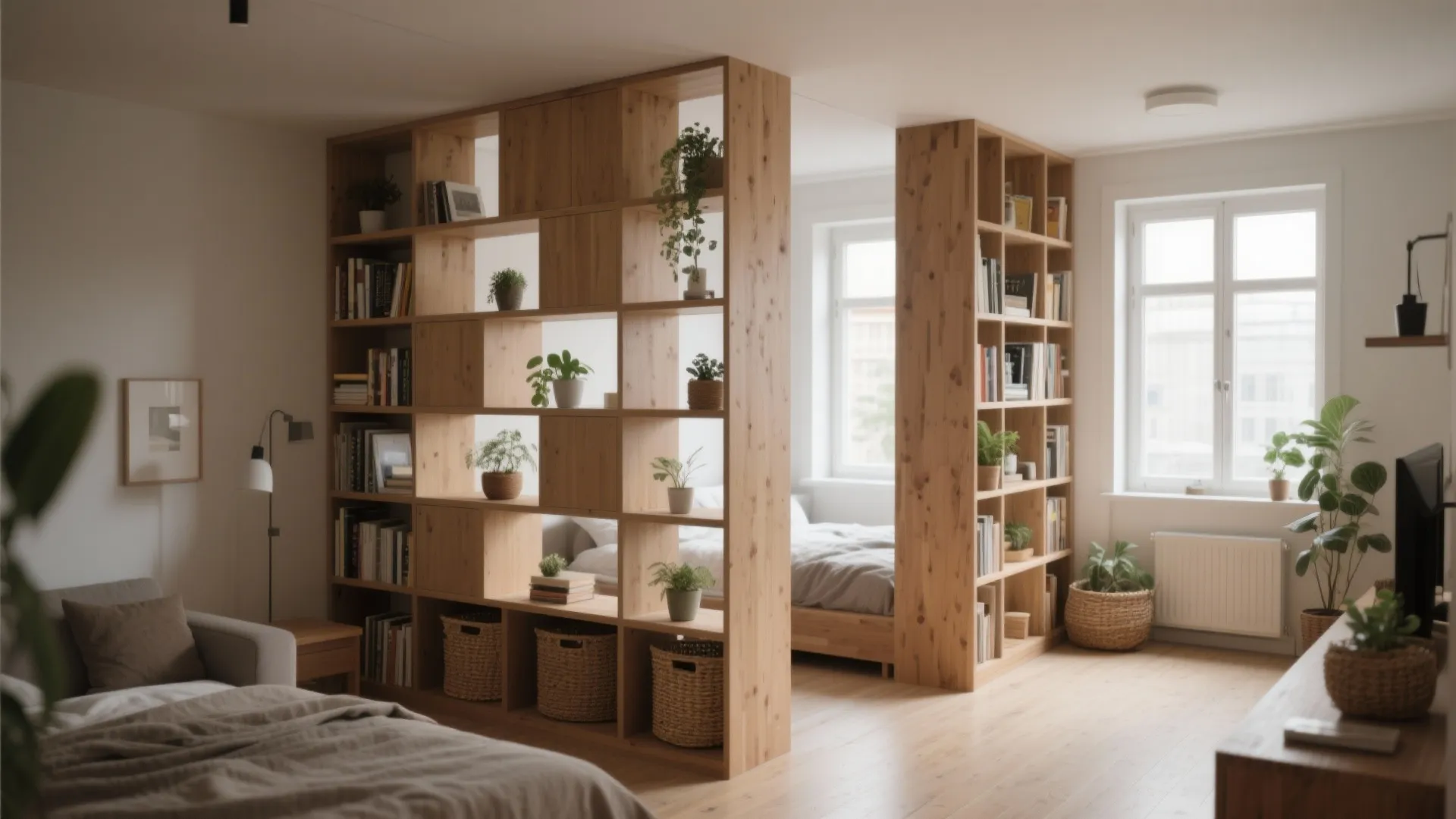 5) Shelf-As-Partition: Open Bookcases to Zone a Studio