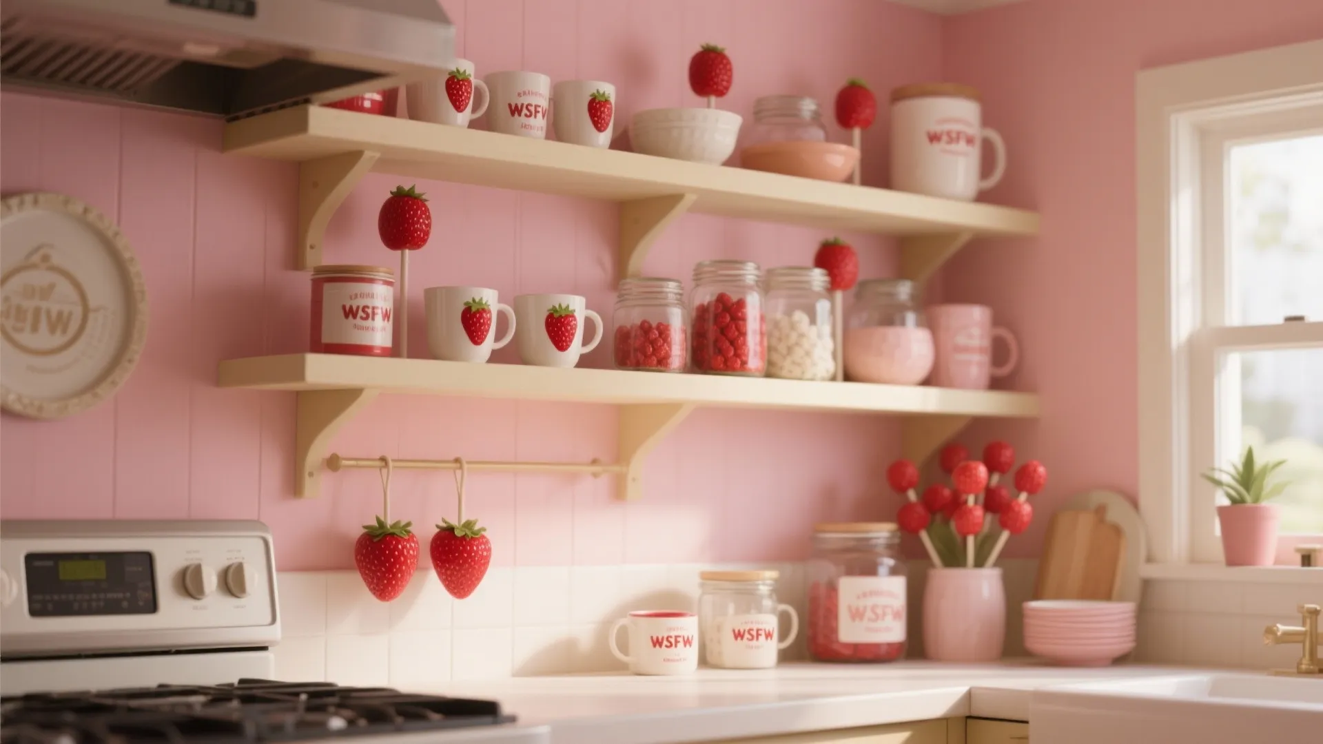 7. Open Shelving with Red Accents