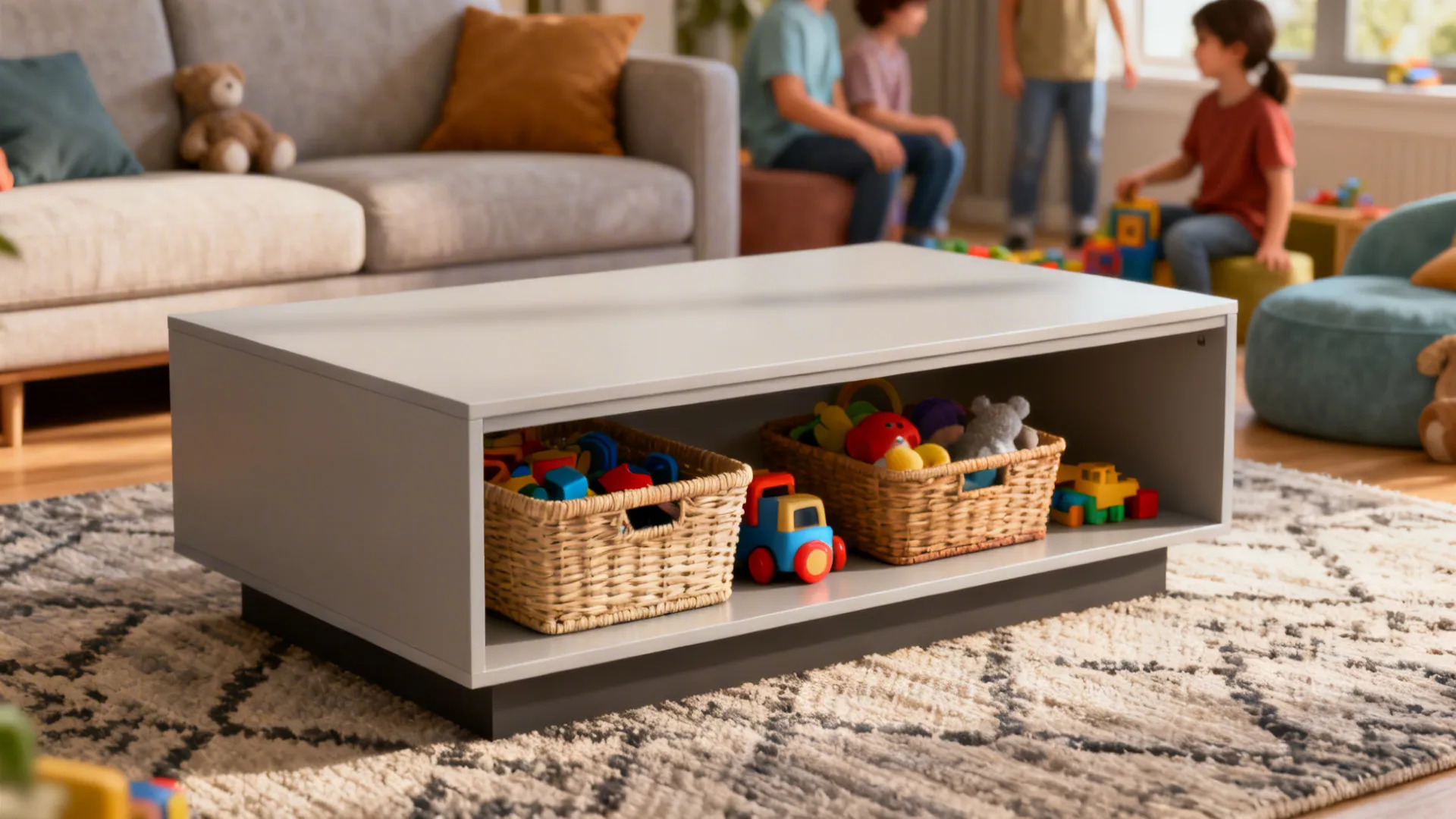 4. Open-shelf rectangular tables for storage balance