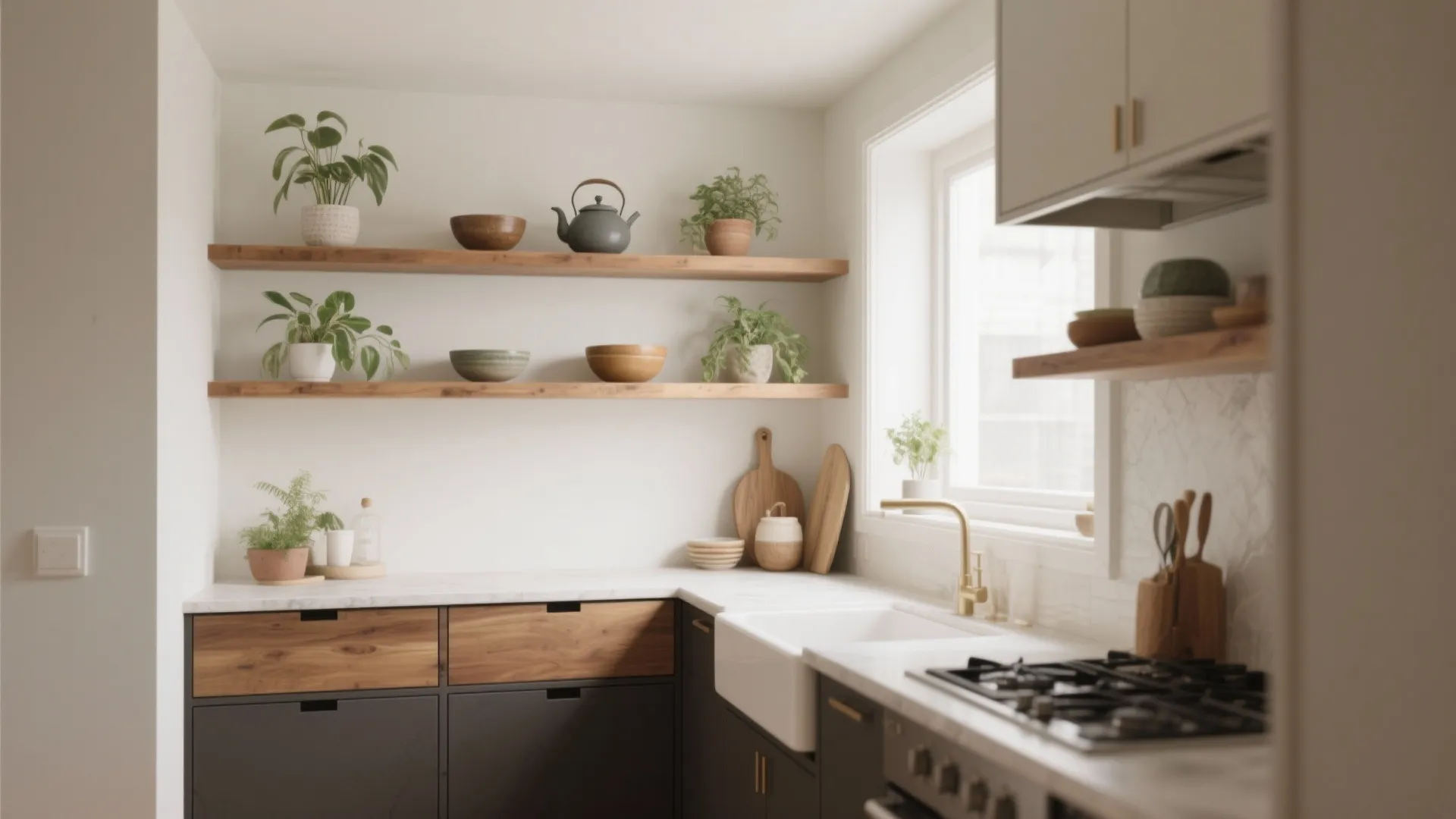 2) Open Shelves Up Top, Closed Storage Below