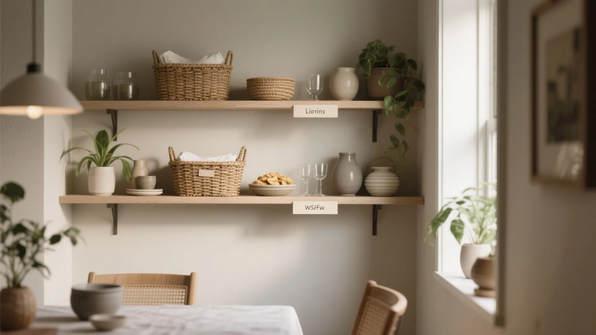 2. Open Shelving with Styled Baskets