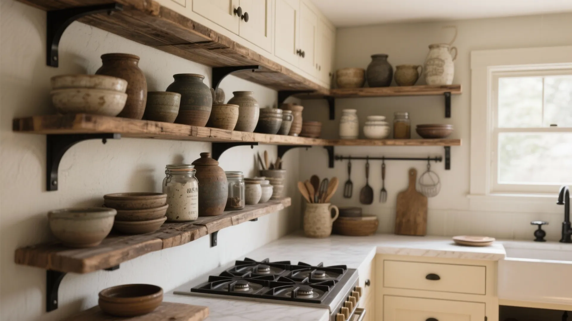 Rustic open shelving for charm