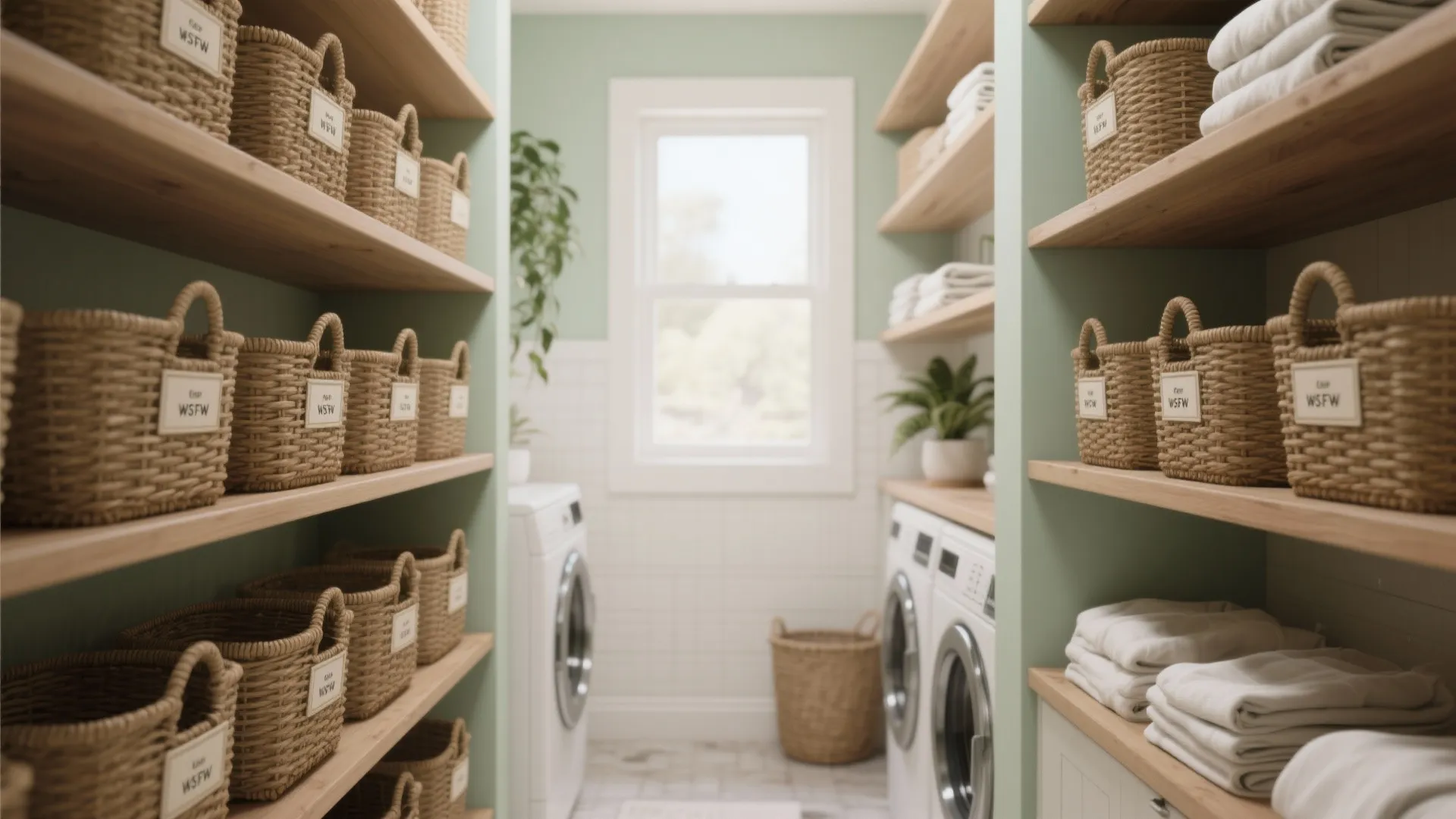 3. Open shelving with matching baskets