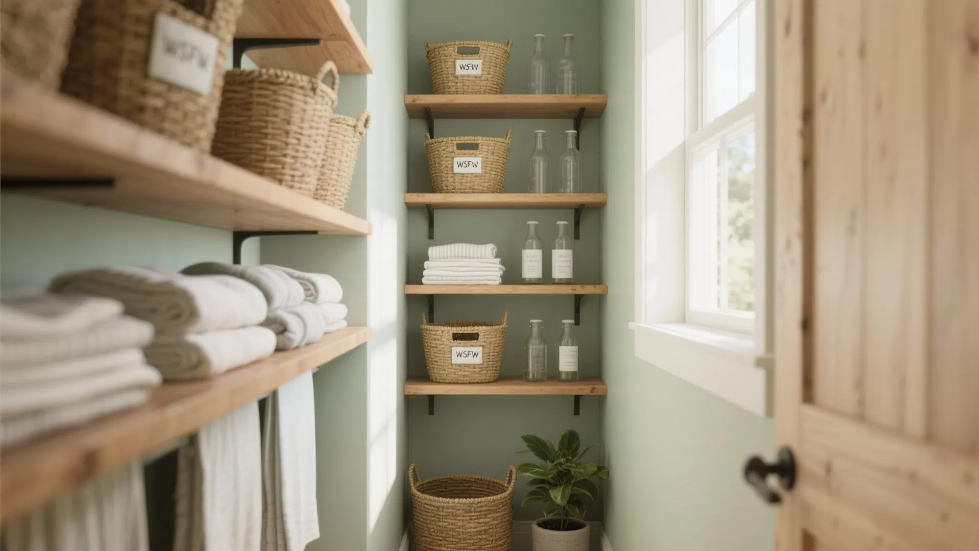 1. Vertical Open Shelving with Baskets