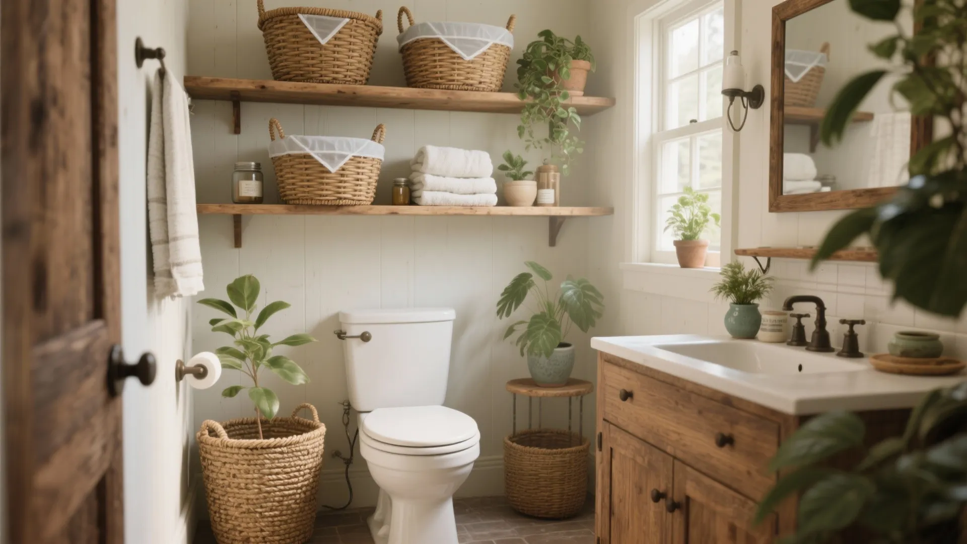 2. Open Shelving + Wicker Baskets for Warmth and Storage