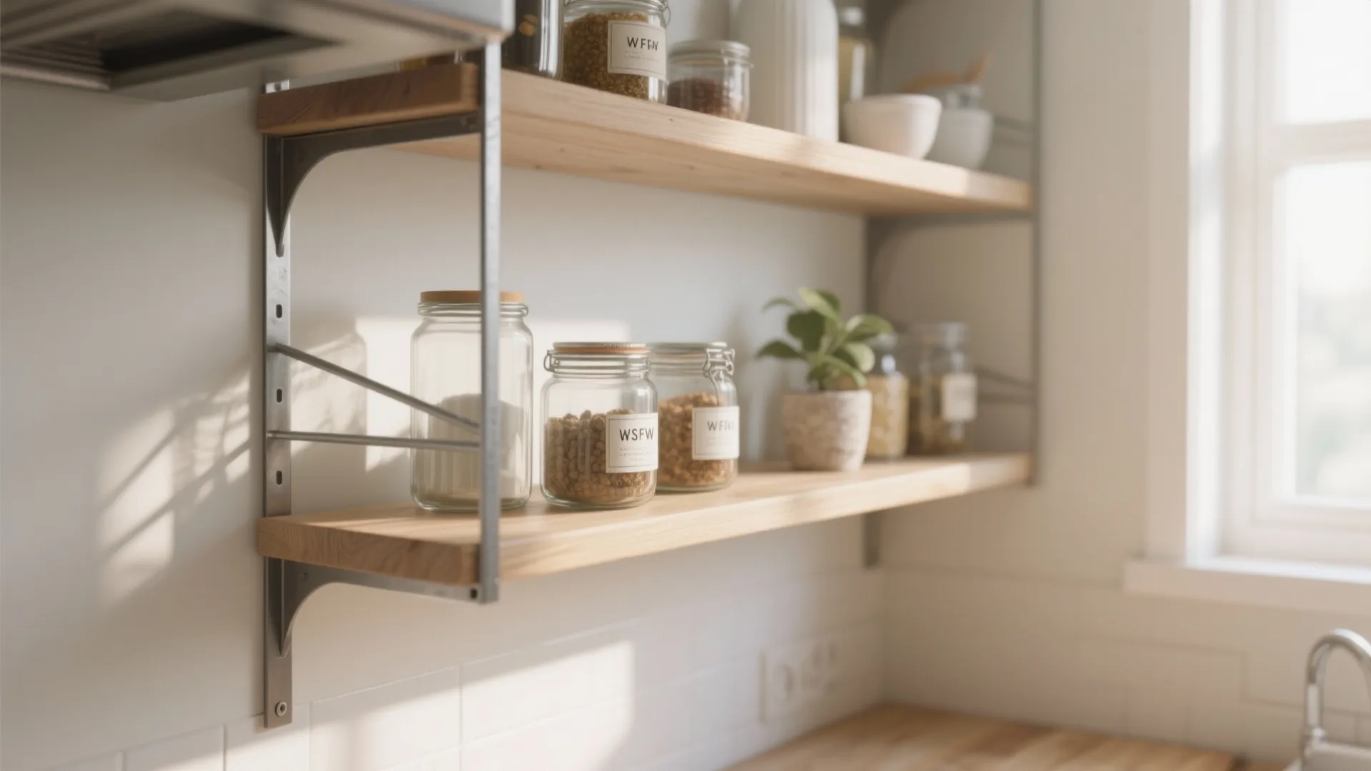 4. Open shelving with corner brackets