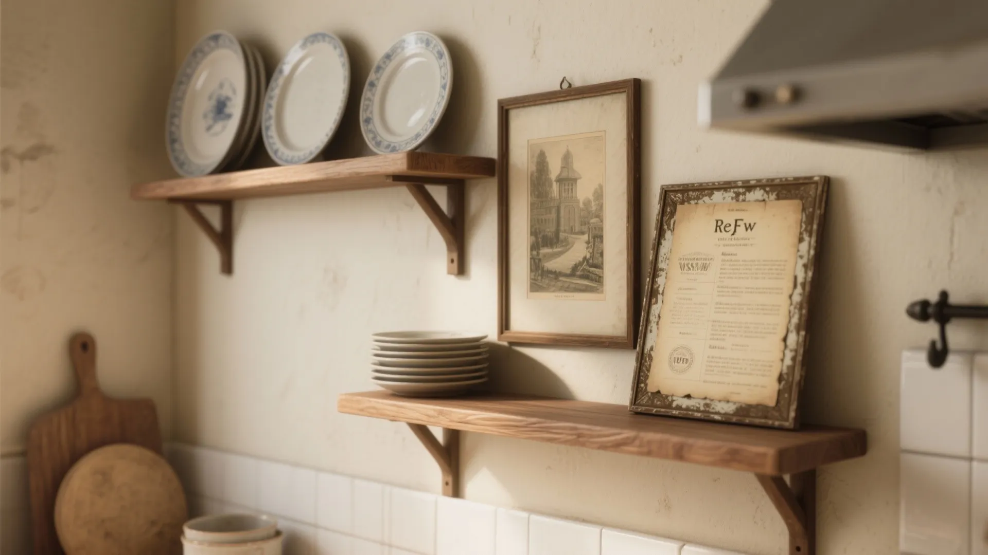 1. Mix open shelving with curated wall art