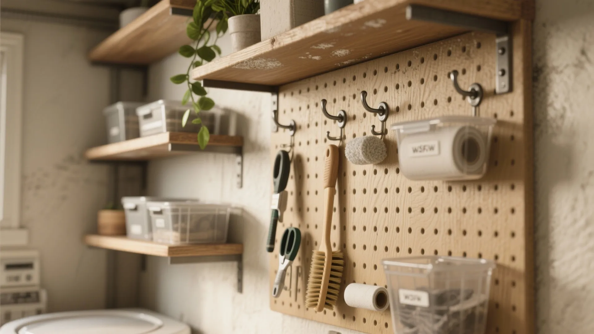 2. Go vertical with open shelving and pegboards