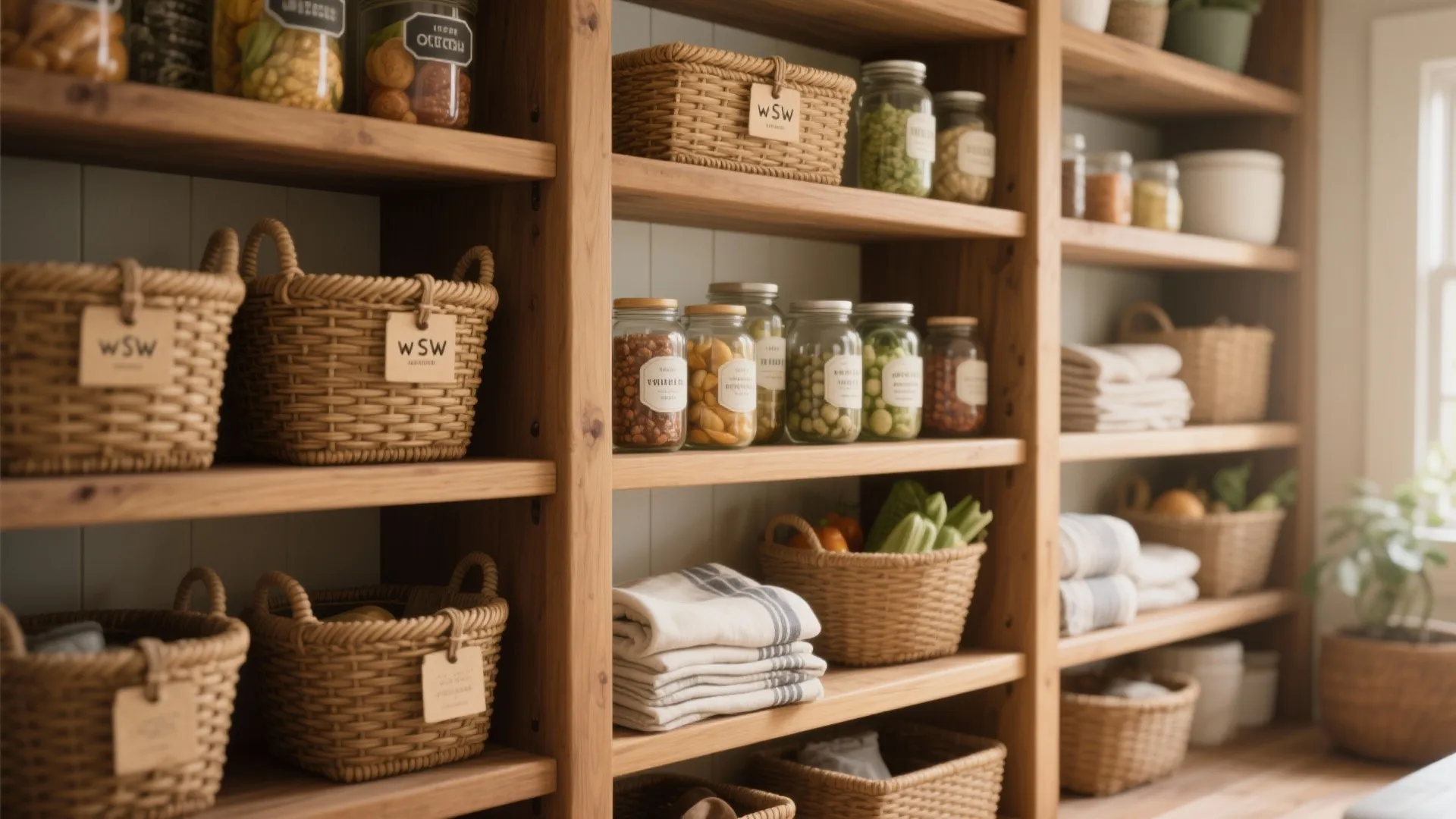4. Open Shelves + Lidded Baskets