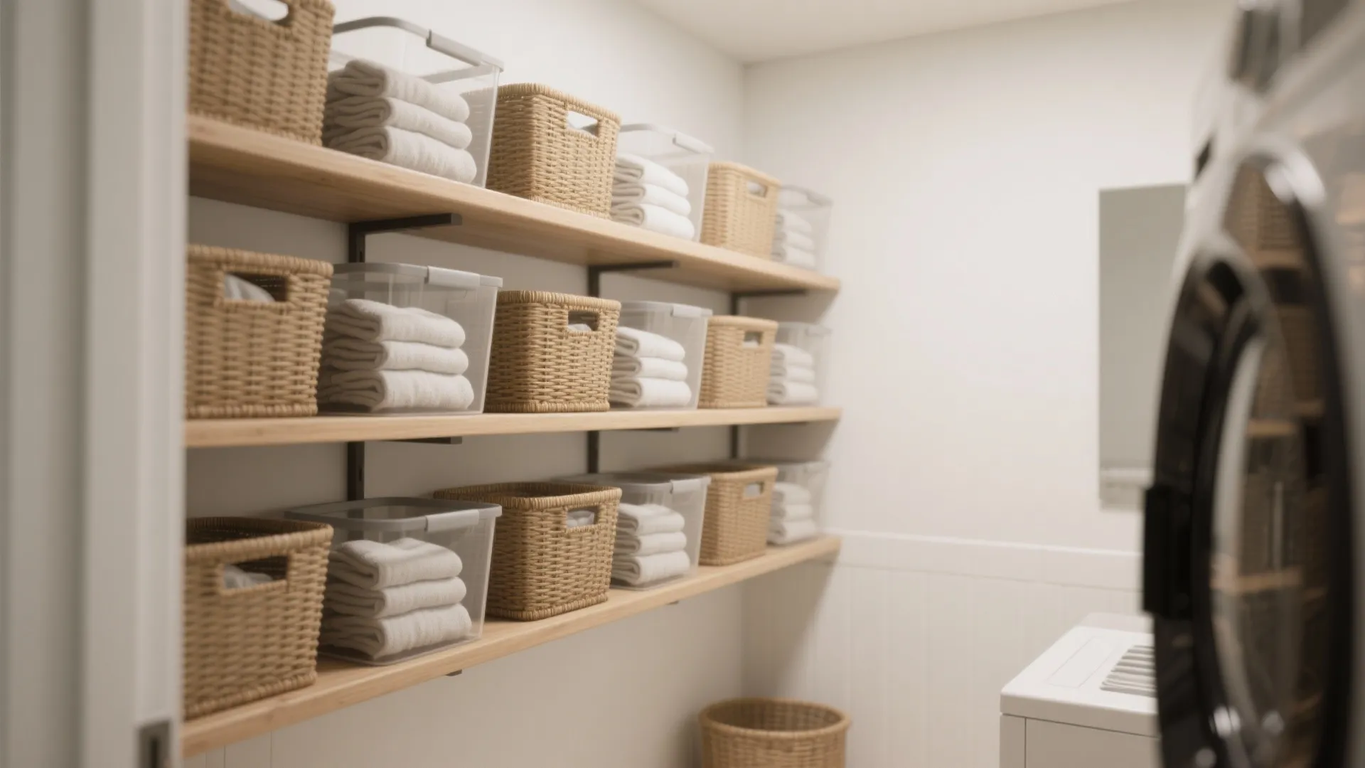 2. Open shelving with baskets