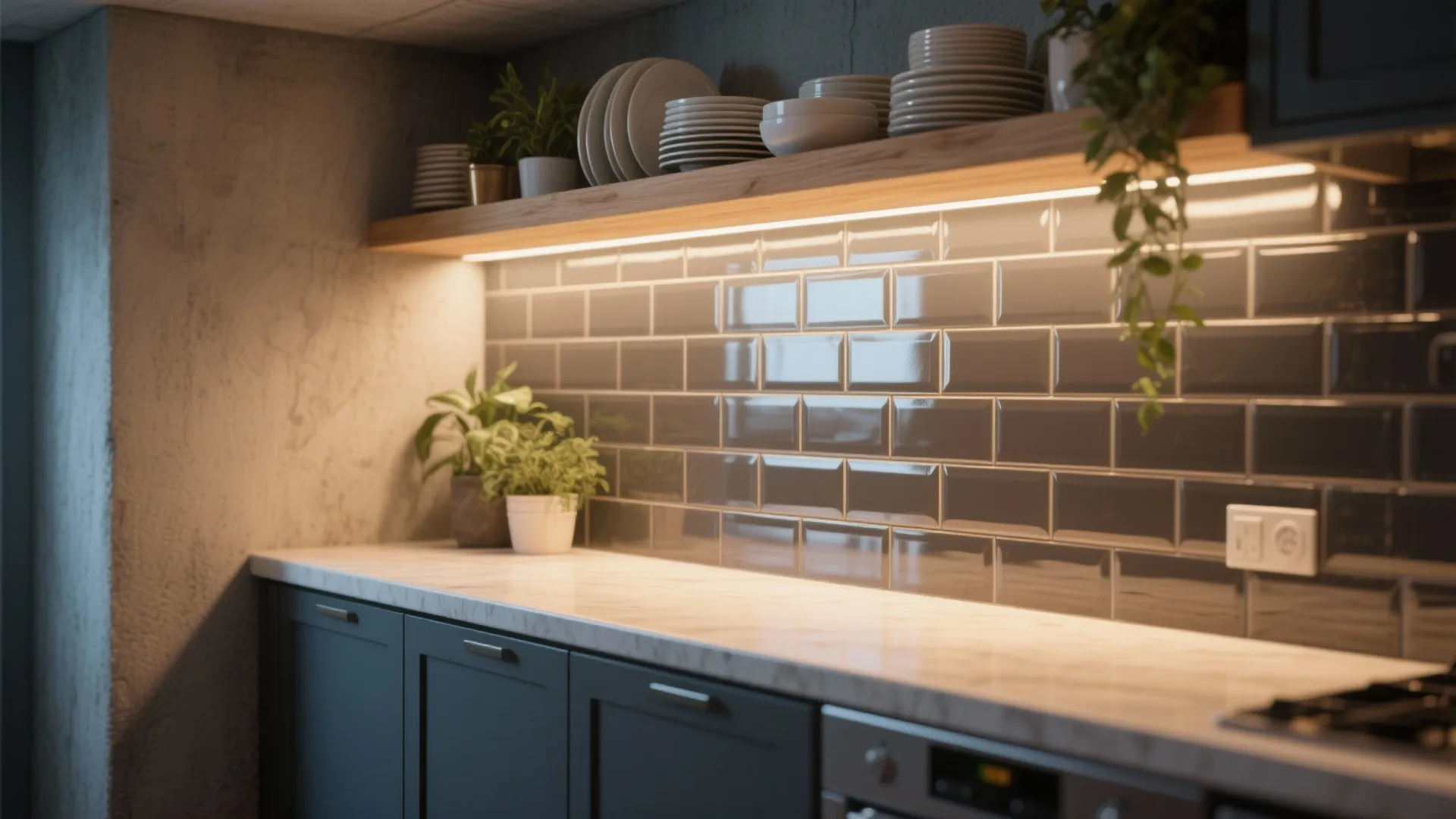 3. Open shelving and reflective finishes for depth