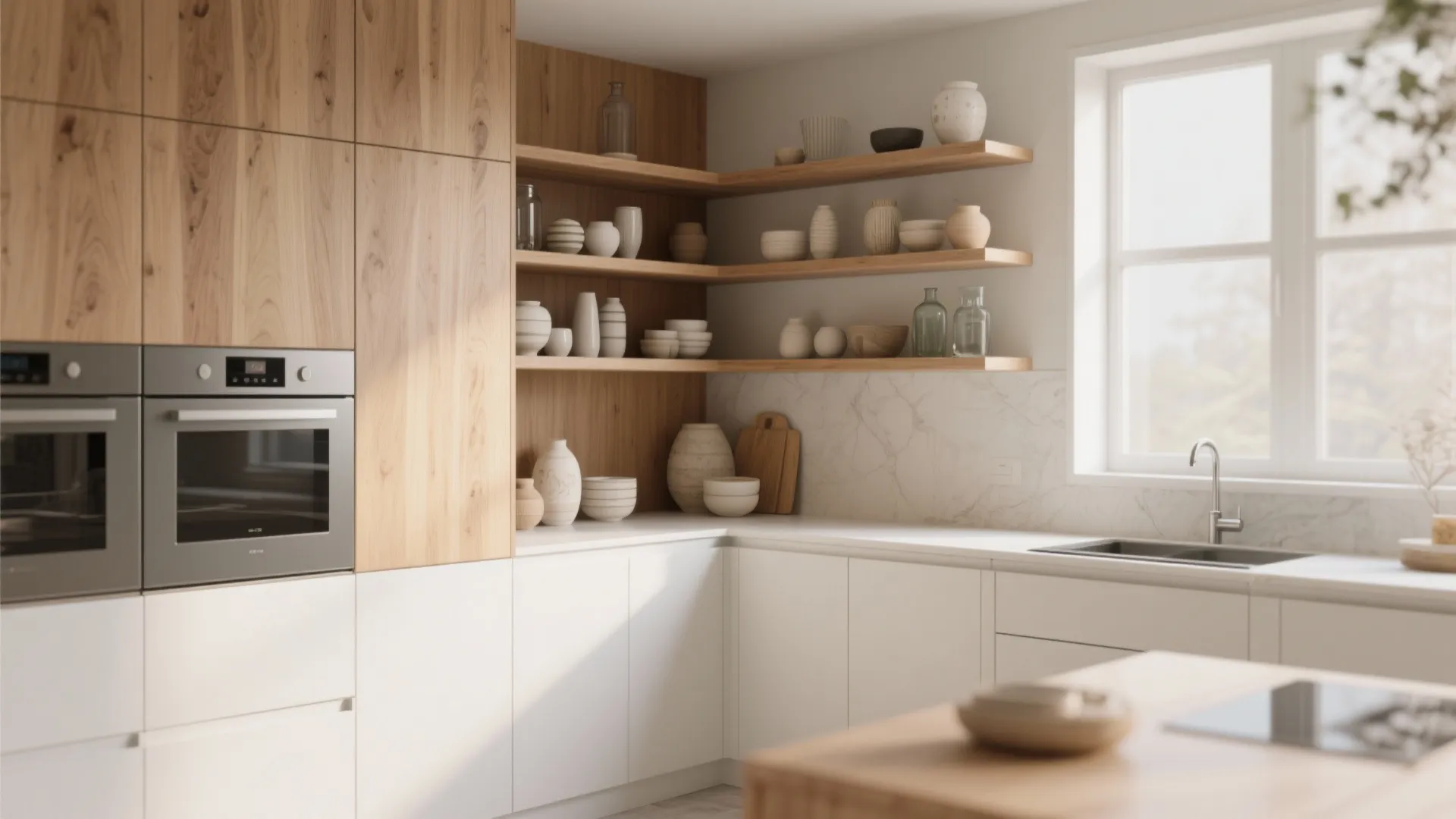 1. Mix Open Shelves with Concealed Cabinets