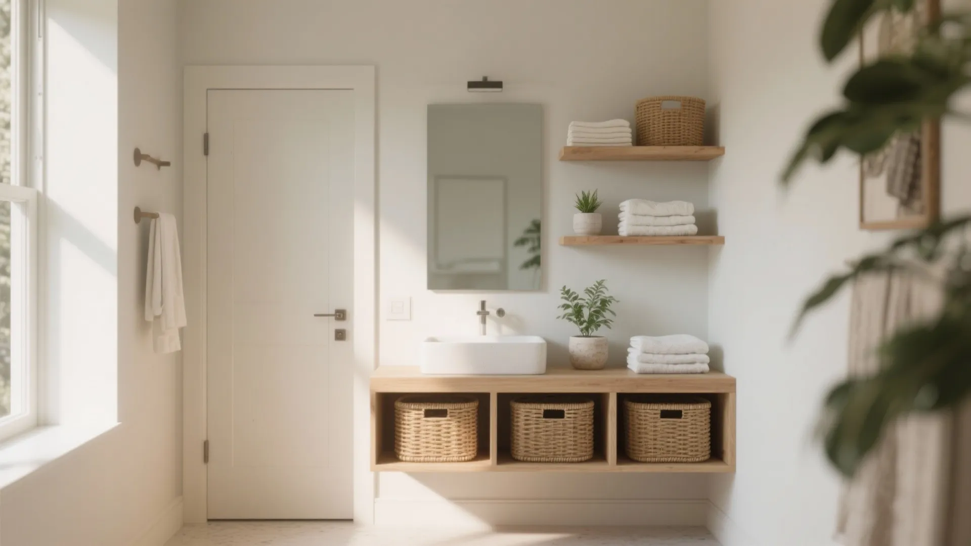 4. Open shelving and baskets — breathe into small spaces
