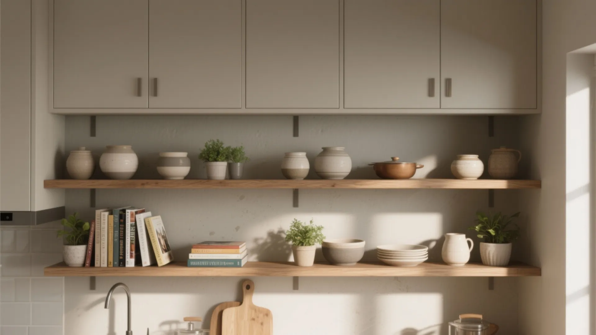 1. Mix open shelves with closed cabinets