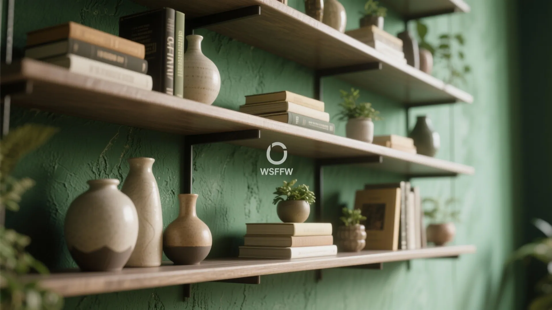 4. Use Forest Green as a Backdrop for Open Shelving