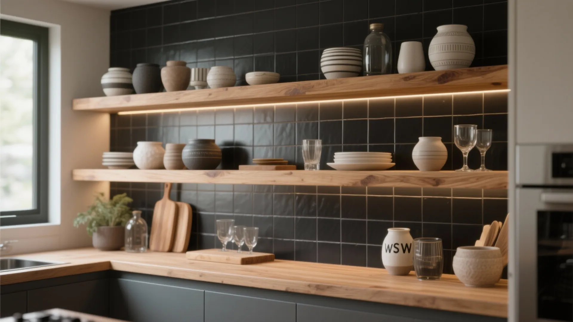 4. Open Shelving to Break Up the Dark