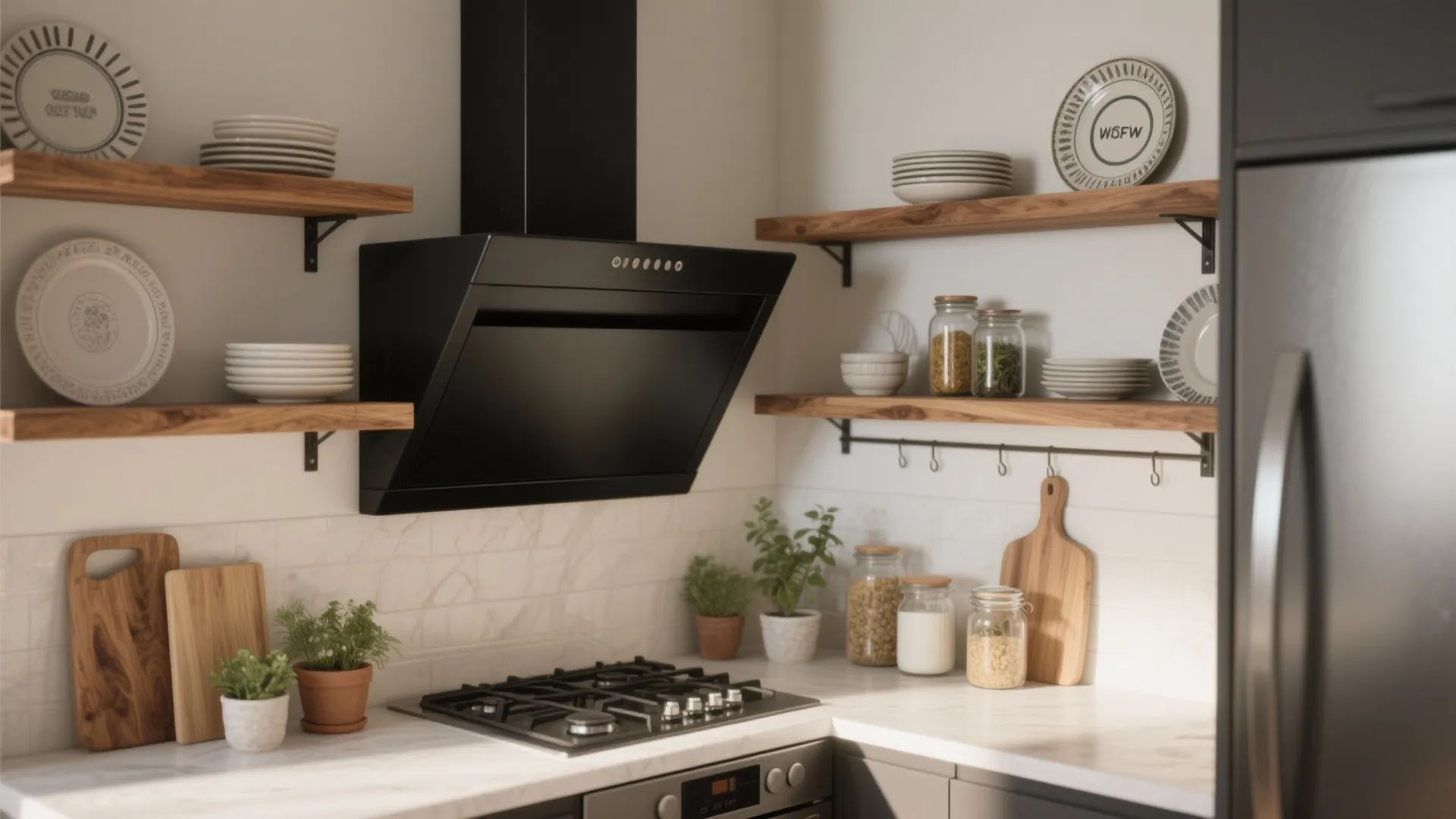 2. Integrate open shelving for balance