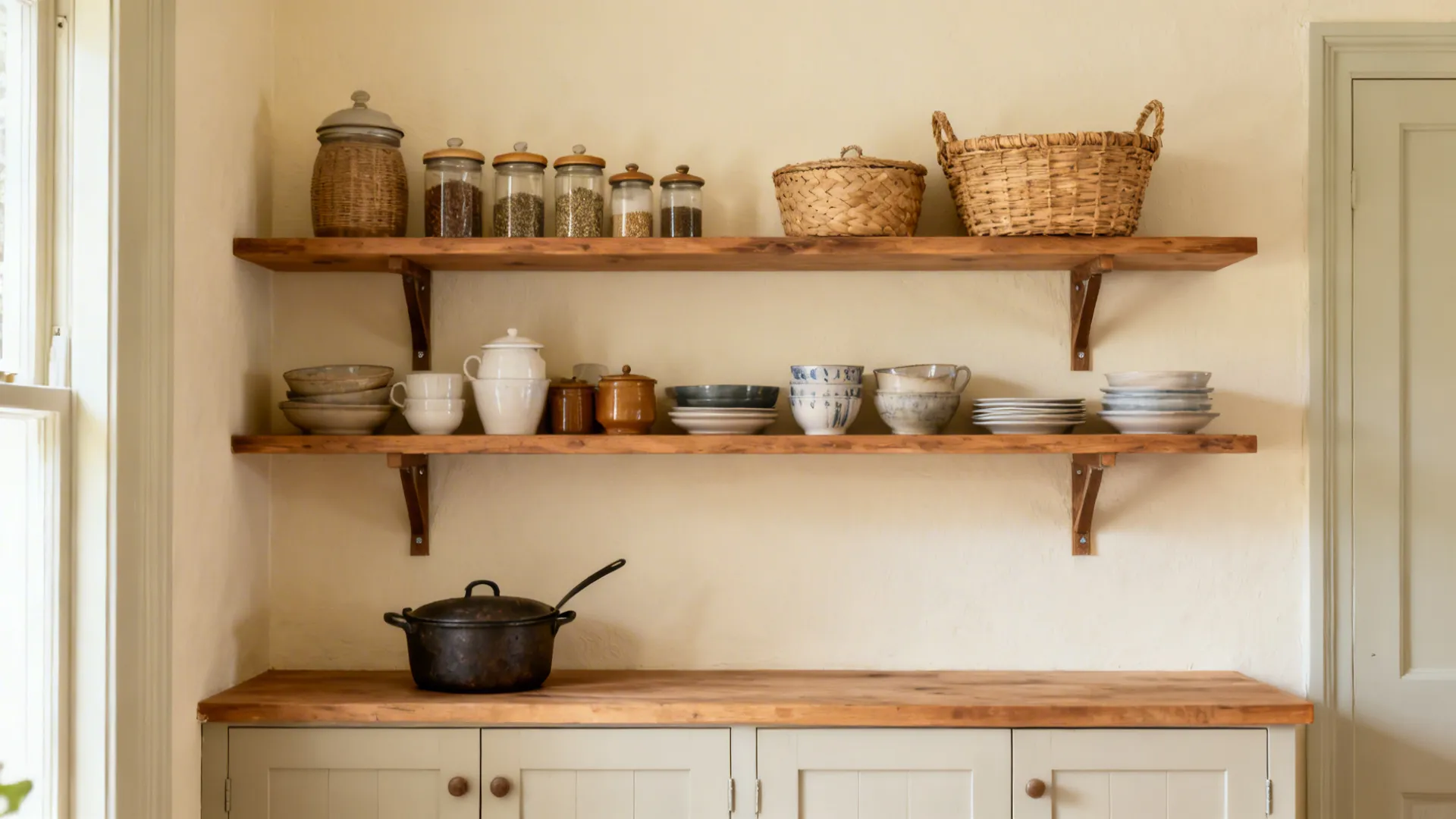 3) Open Shelving with Enclosed Base Storage