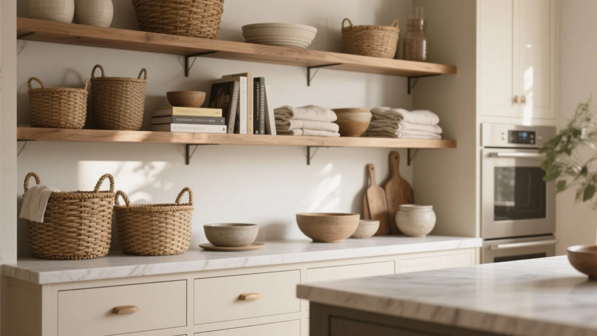 3. Open shelving with baskets