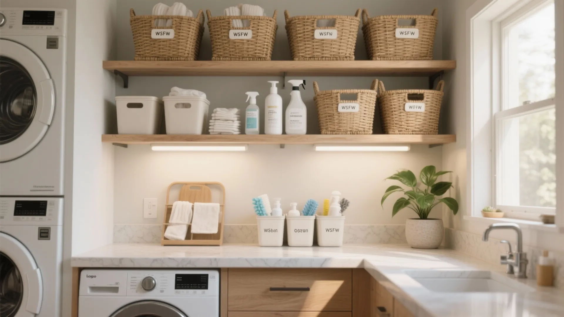 5. Open Shelving, Baskets, and a Designated Cleaning Station