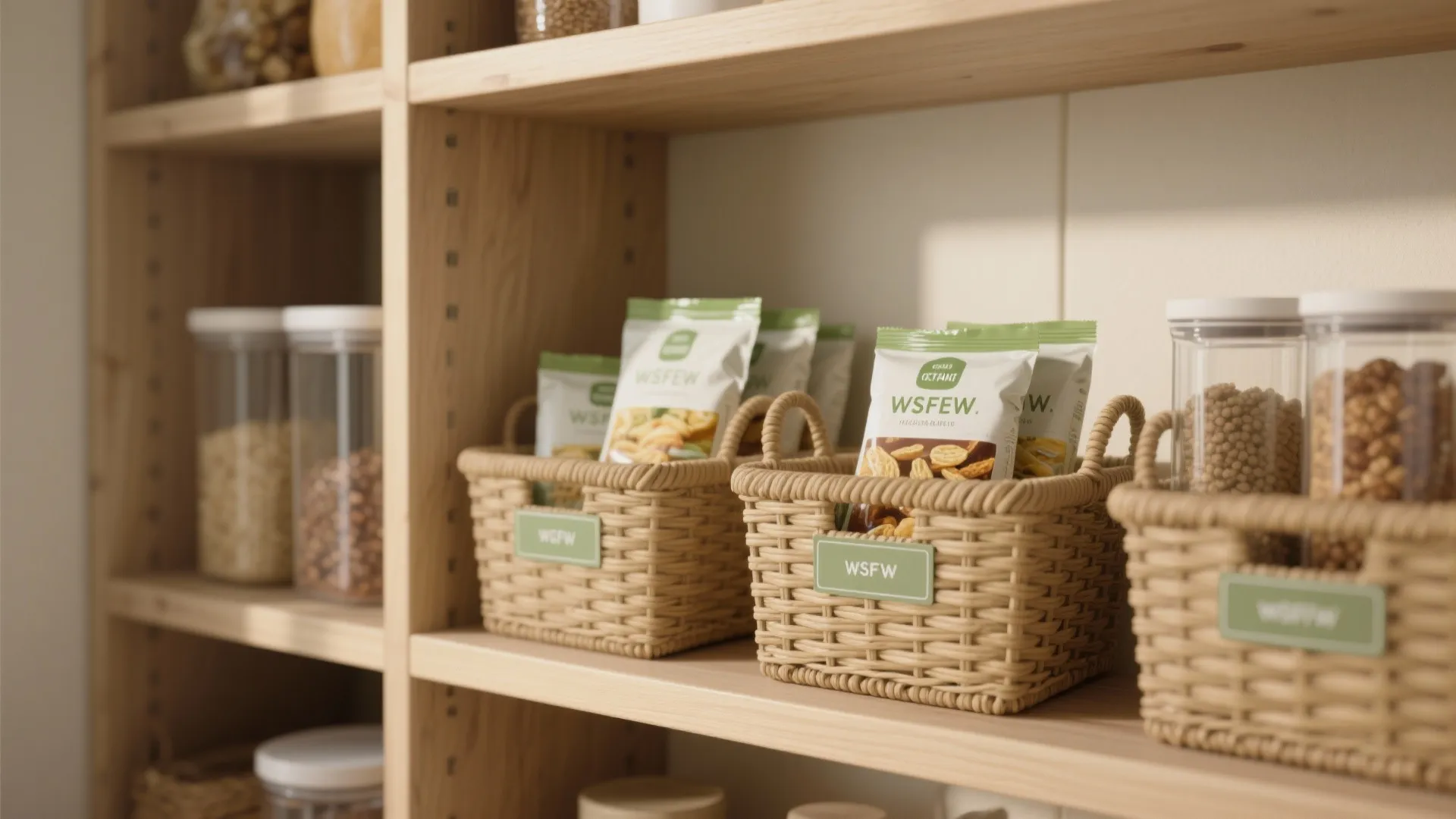 2. Mix open shelving with labeled baskets