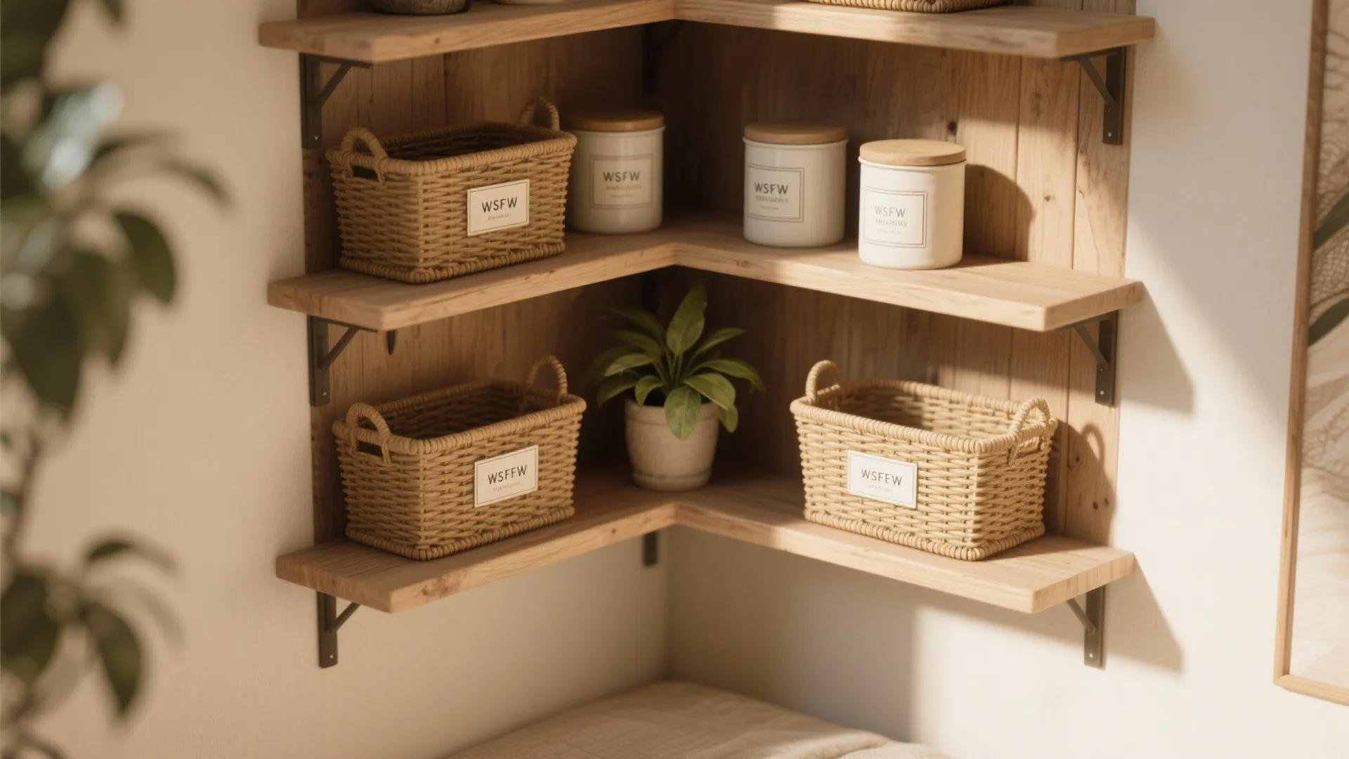 4. Open Shelves with Baskets for Flexible Storage