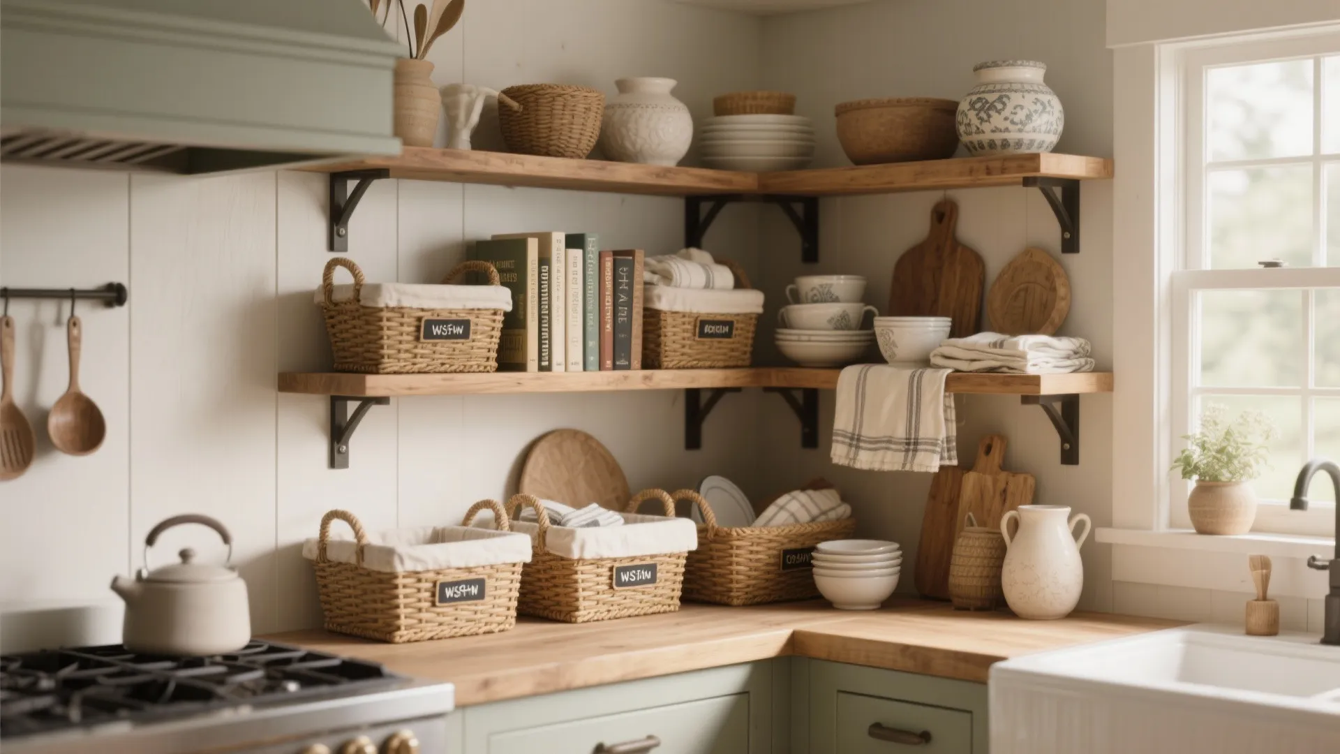 5. Open shelving + baskets