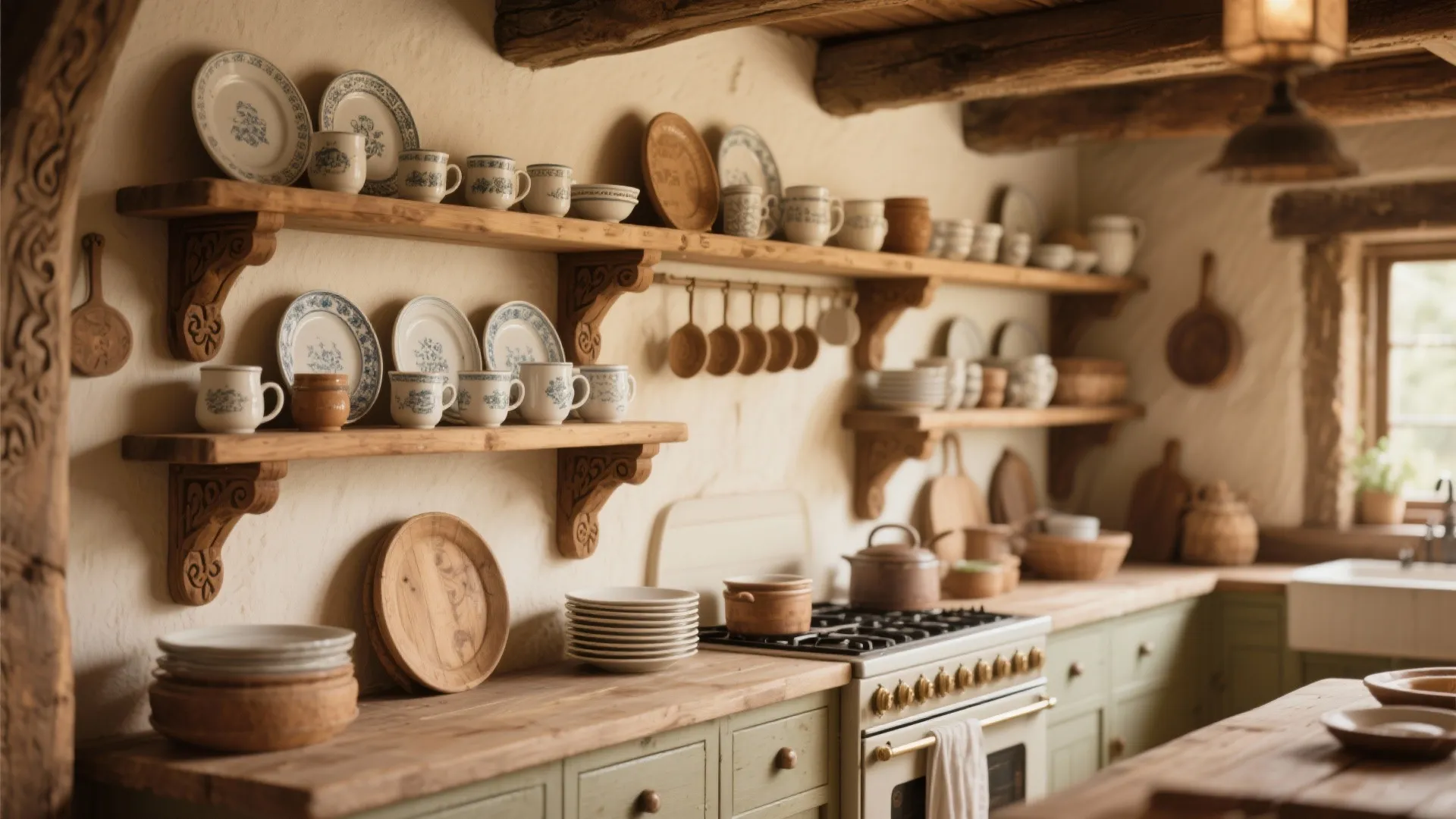 10. Open Shelving with Wooden Brackets